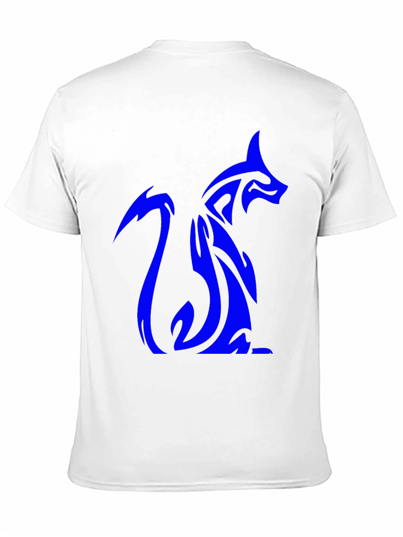 Tribal Blue Fox Design Black T-Shirt