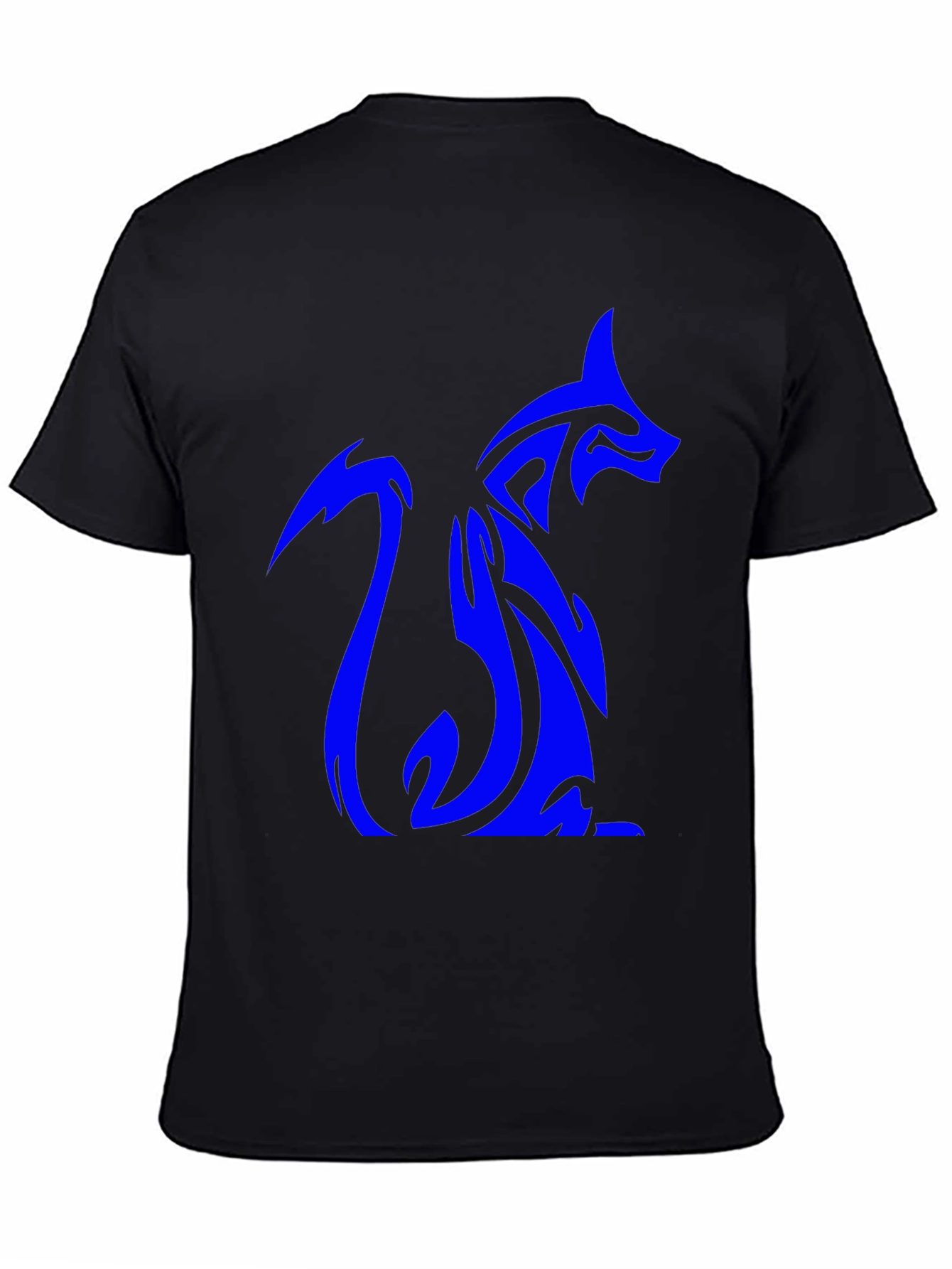 Tribal Blue Fox Design Black T-Shirt