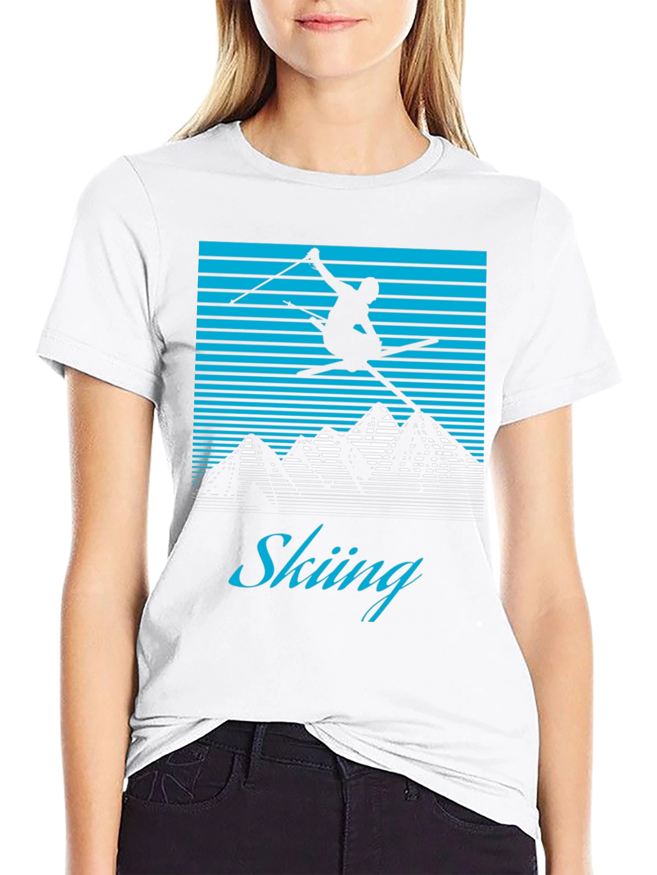Retro Skiing T-Shirt - Mountain Design