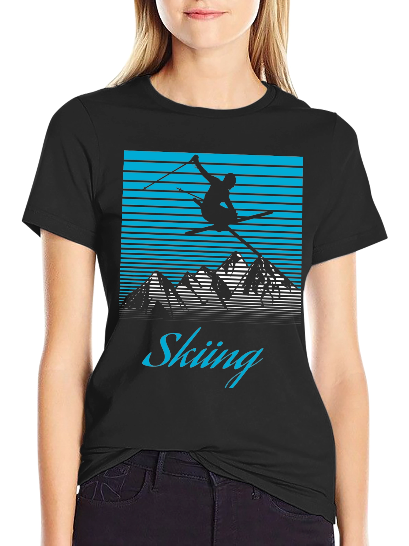Retro Skiing T-Shirt - Mountain Design