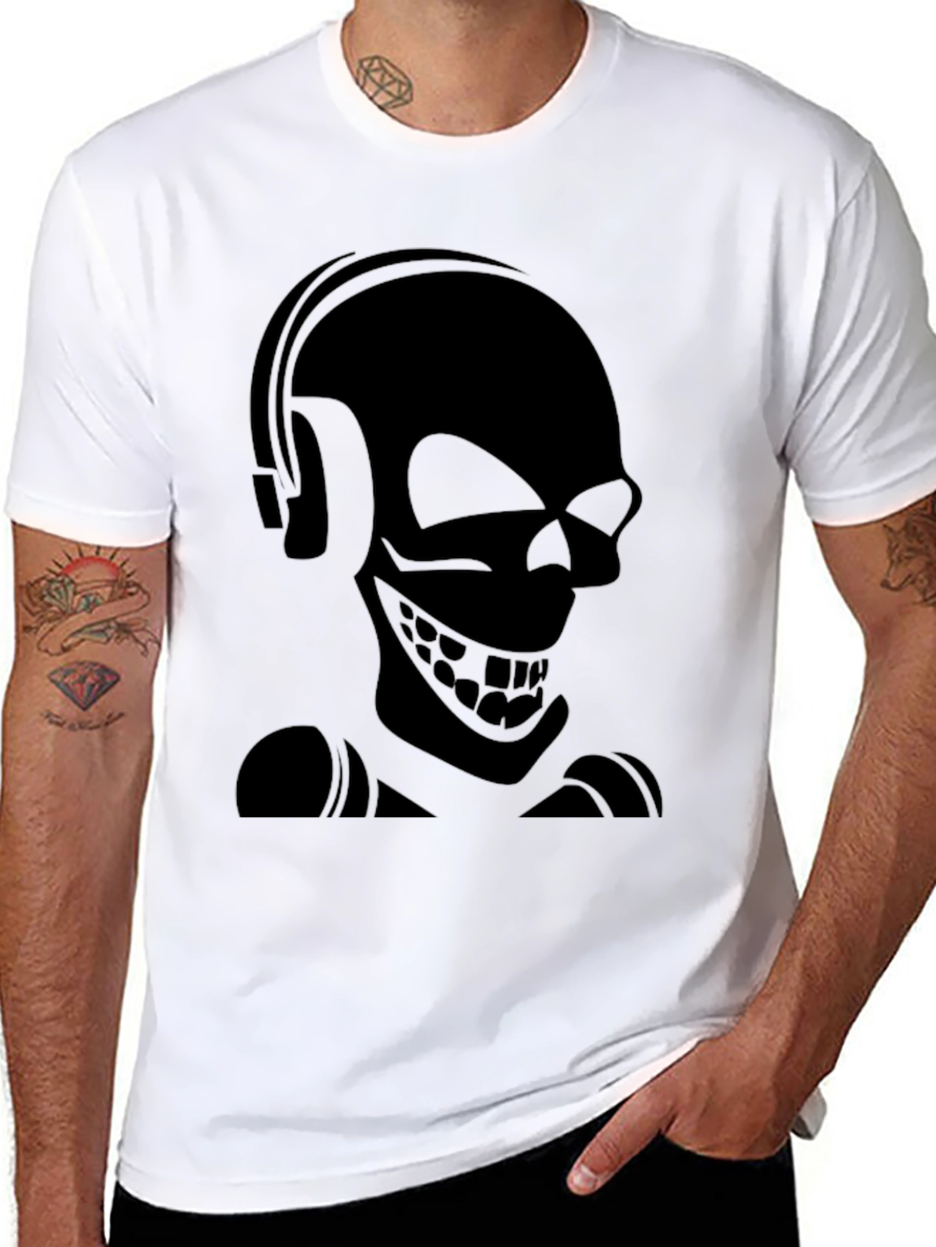 Skull with Headphones Black Graphic Tee