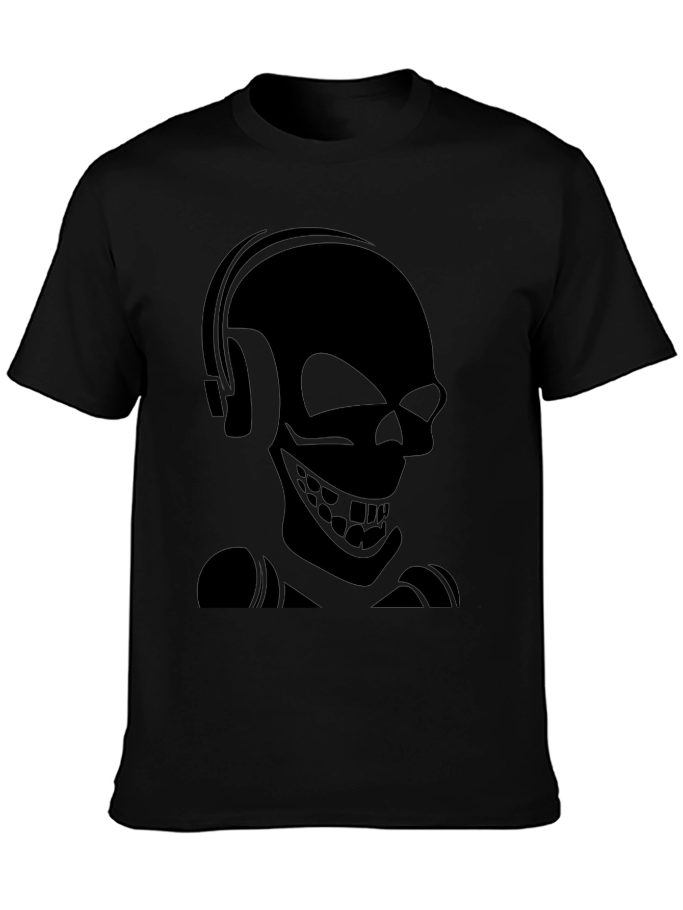 Skull with Headphones Black Graphic Tee