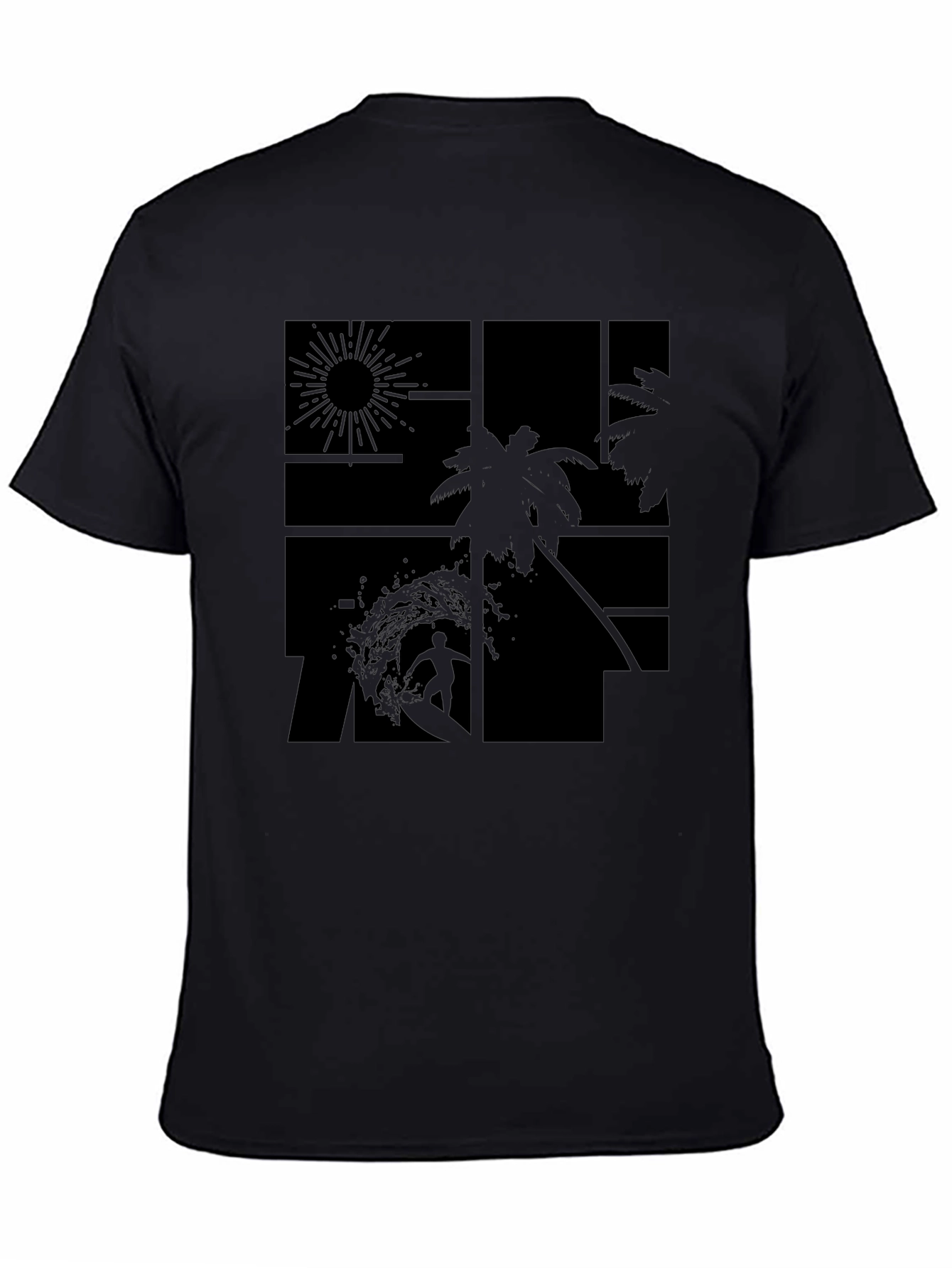 Tropical Surf Design Black T-Shirt
