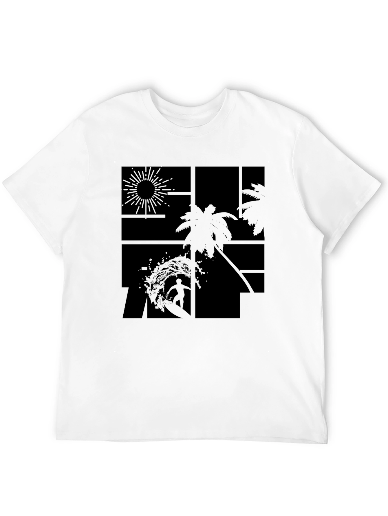 Tropical Surf Design Black T-Shirt