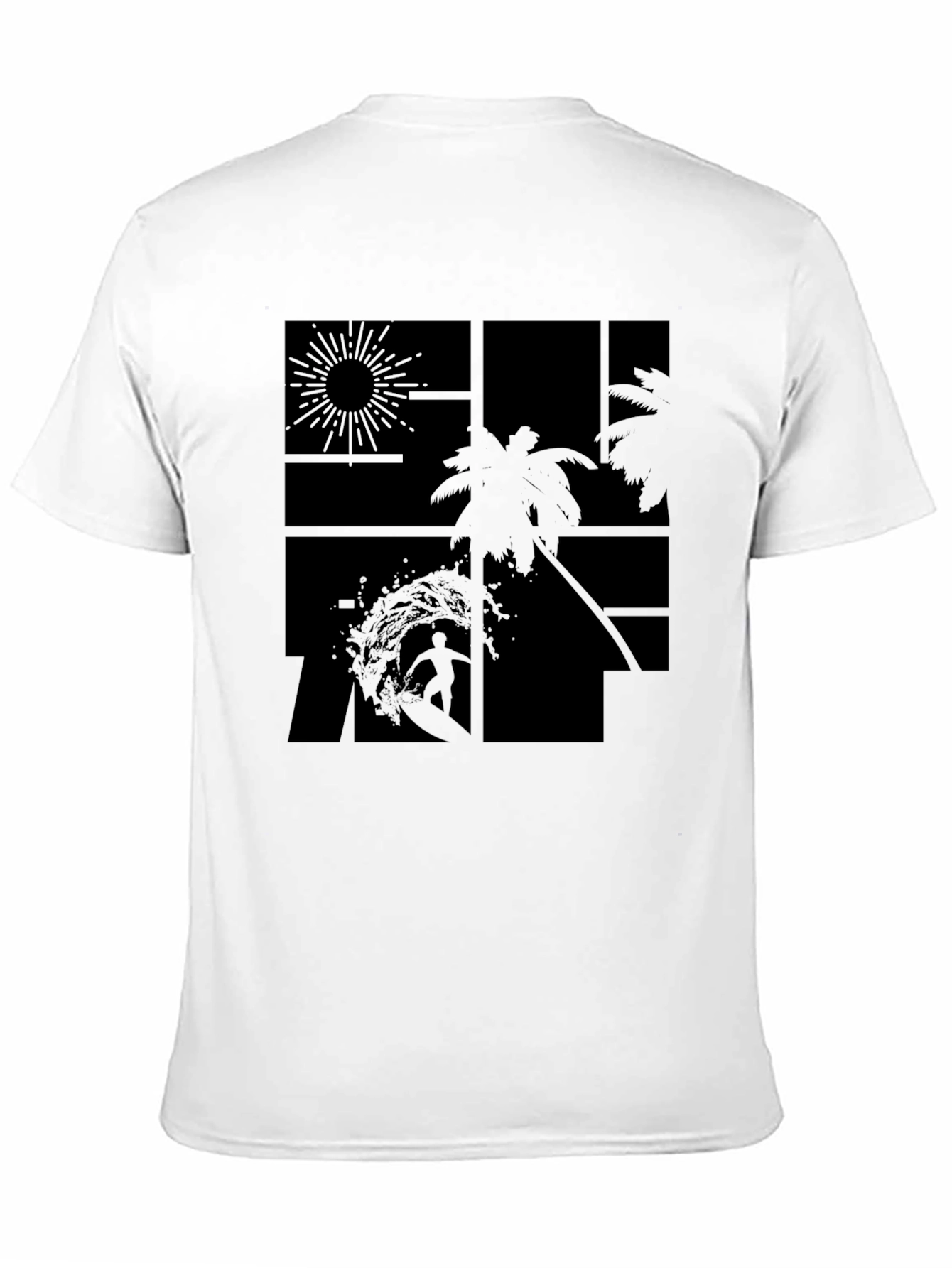 Tropical Surf Design Black T-Shirt