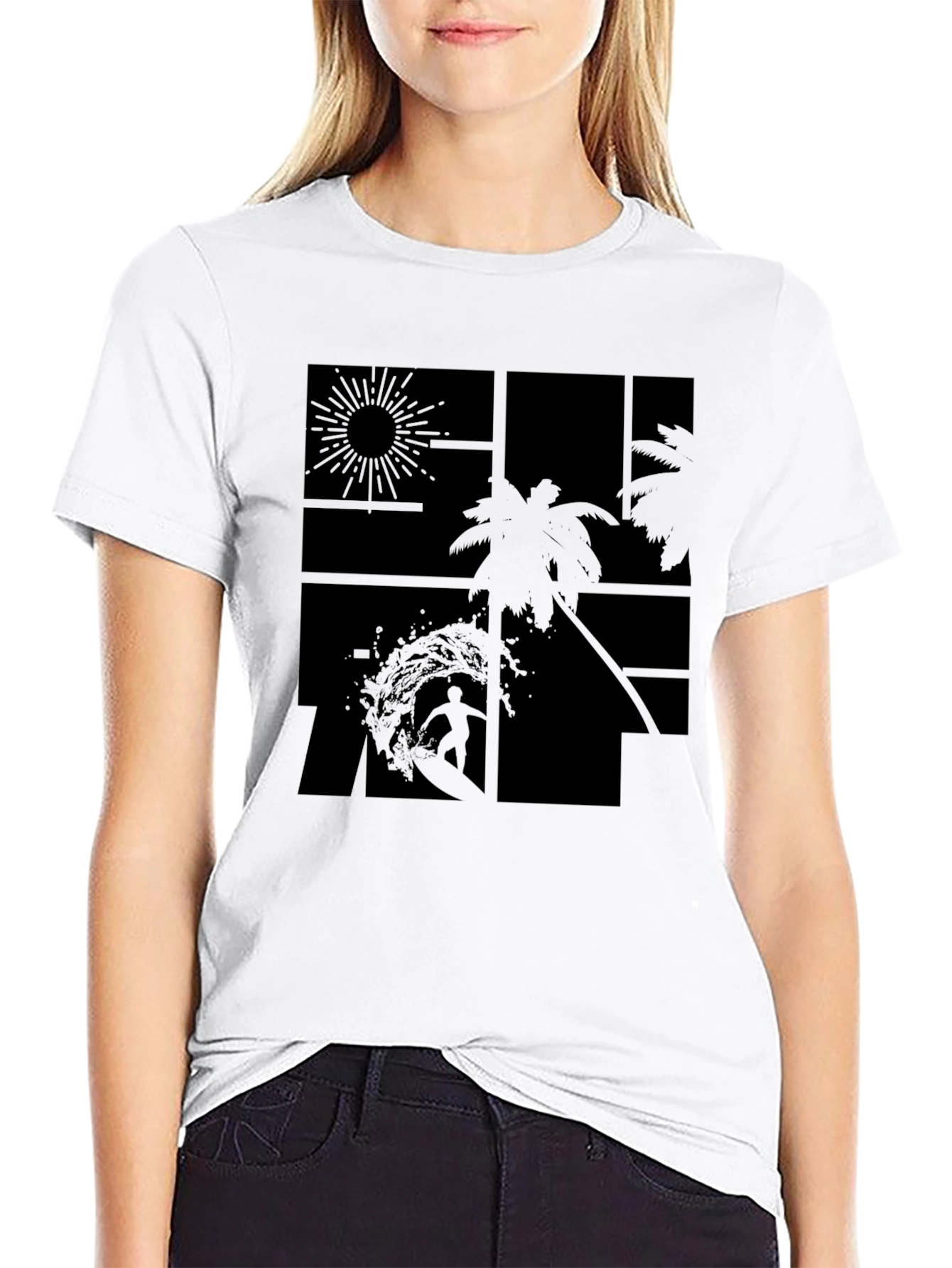 Tropical Surf Design Black T-Shirt