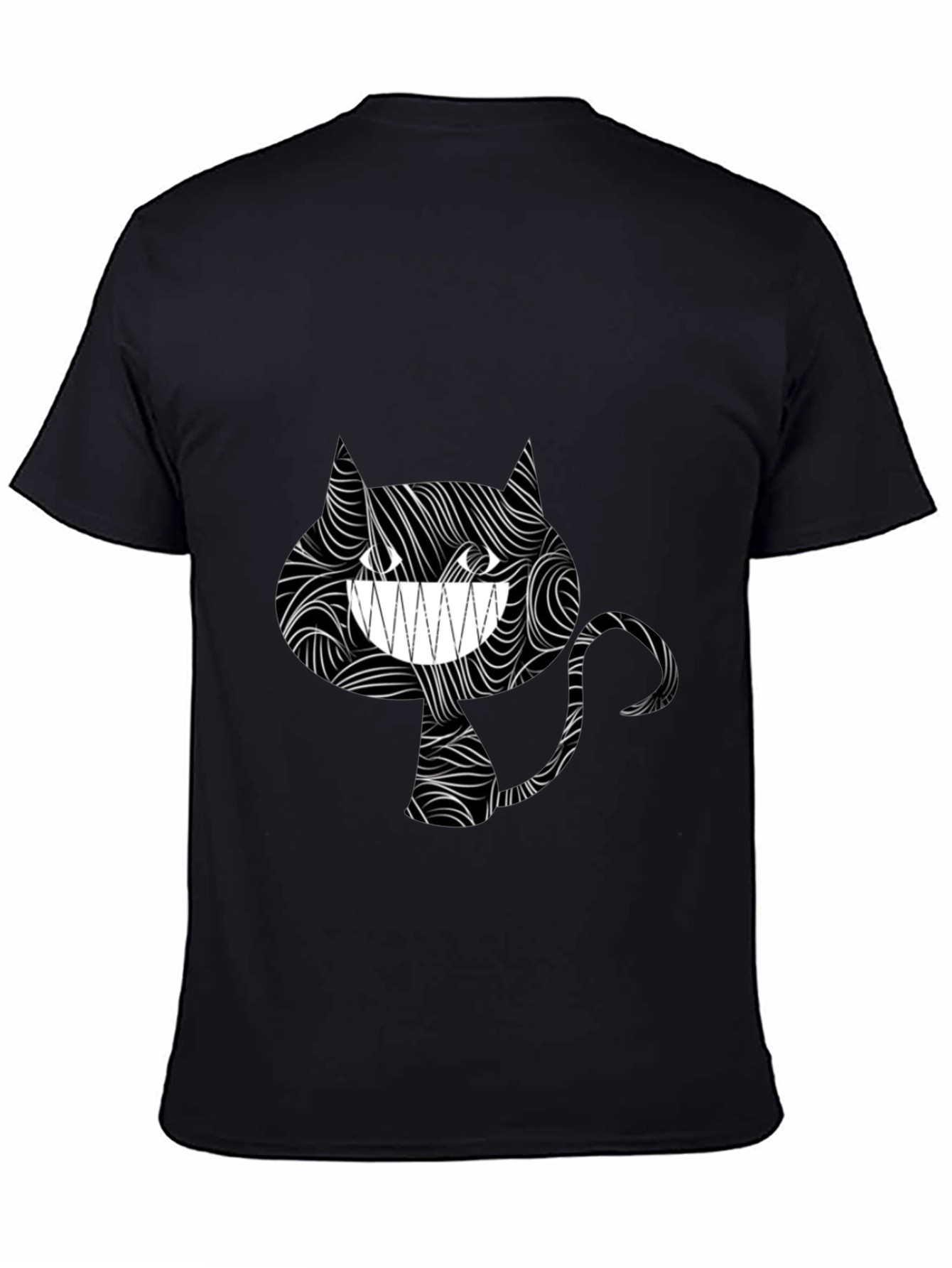 Grinning Cat Tee - Stylish Black Graphic T-Shirt