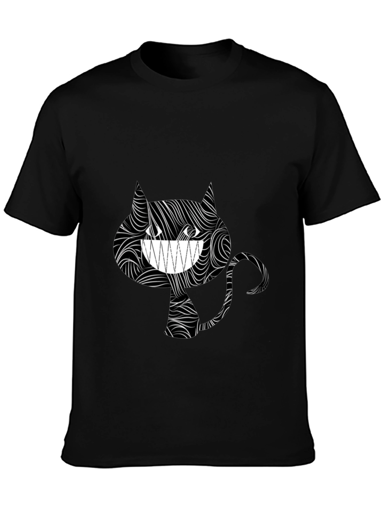 Grinning Cat Tee - Stylish Black Graphic T-Shirt
