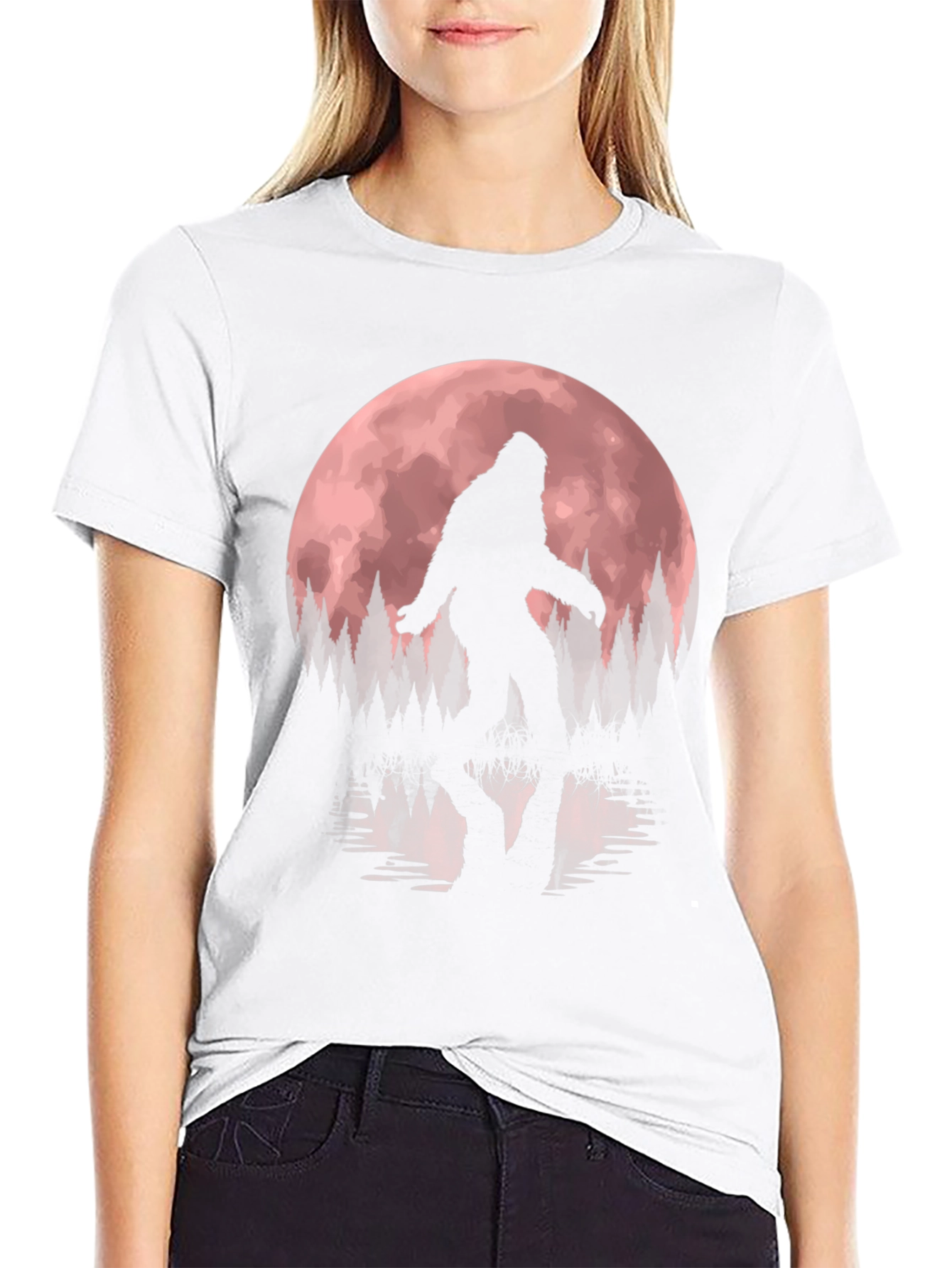 Bigfoot Moon Mens Black T-Shirt
