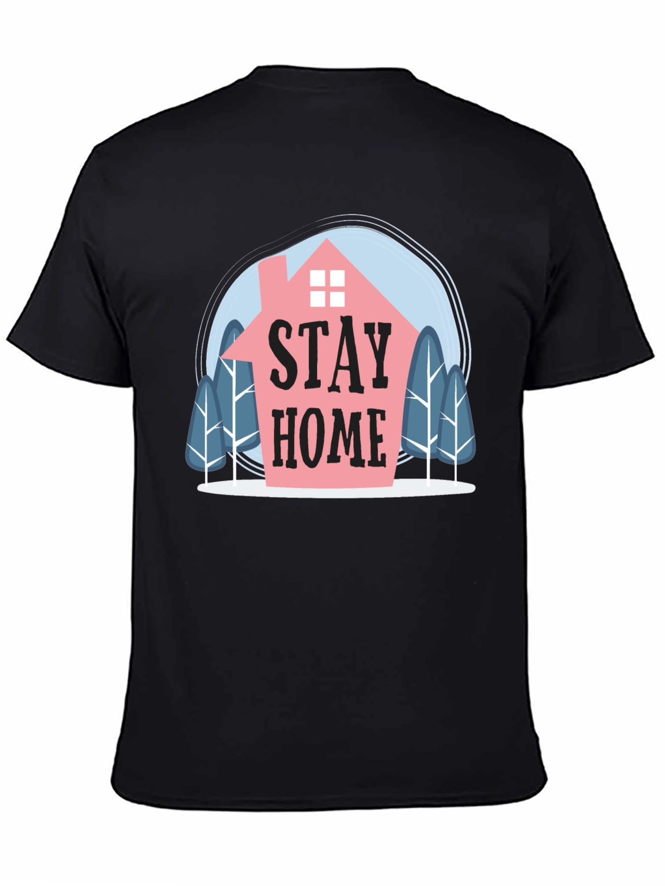 Stay Home Graphic Tee - Mens Black Cotton T-Shirt