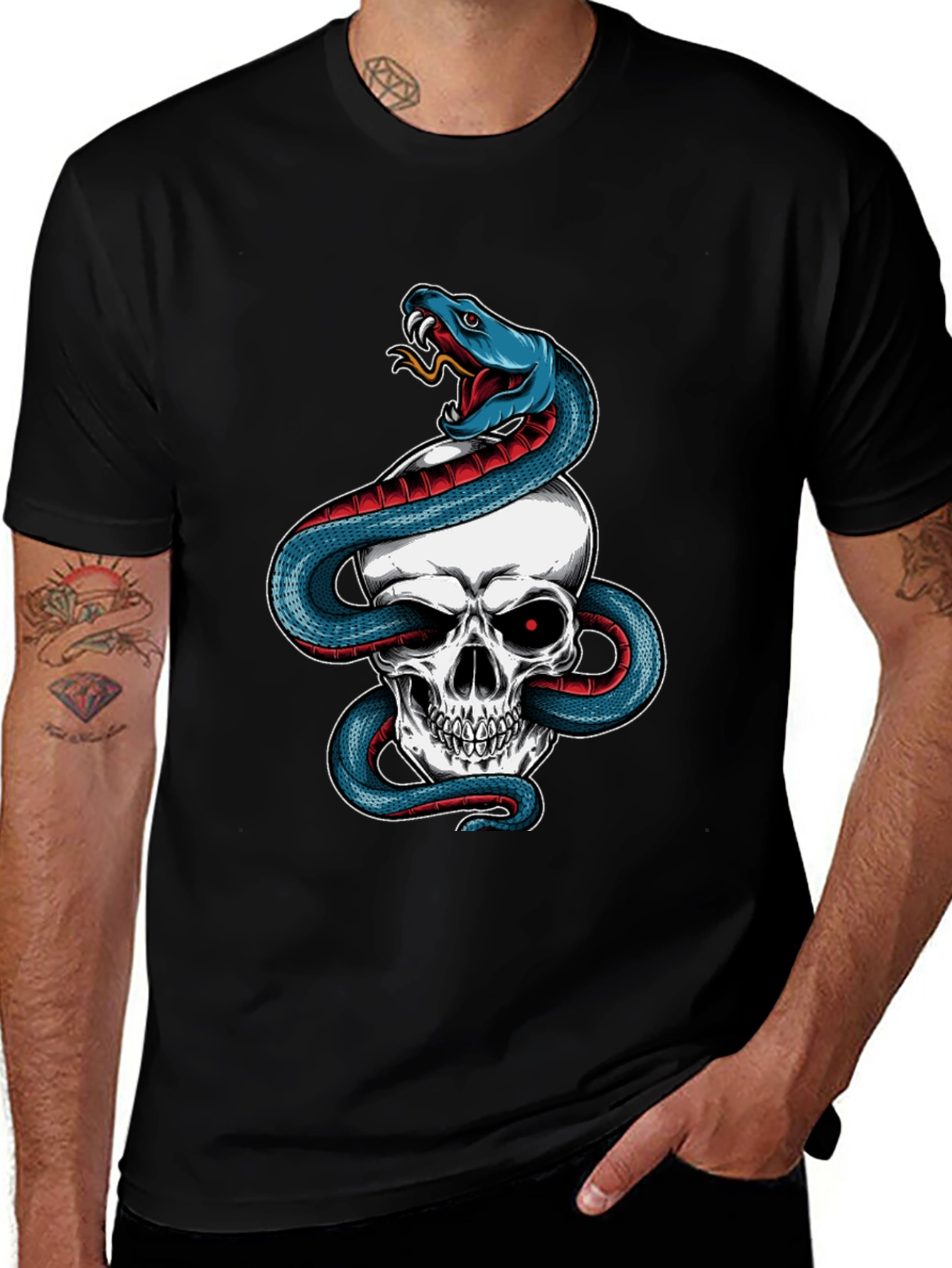 Skull & Snake Graphic Tee - Mens Black T-Shirt
