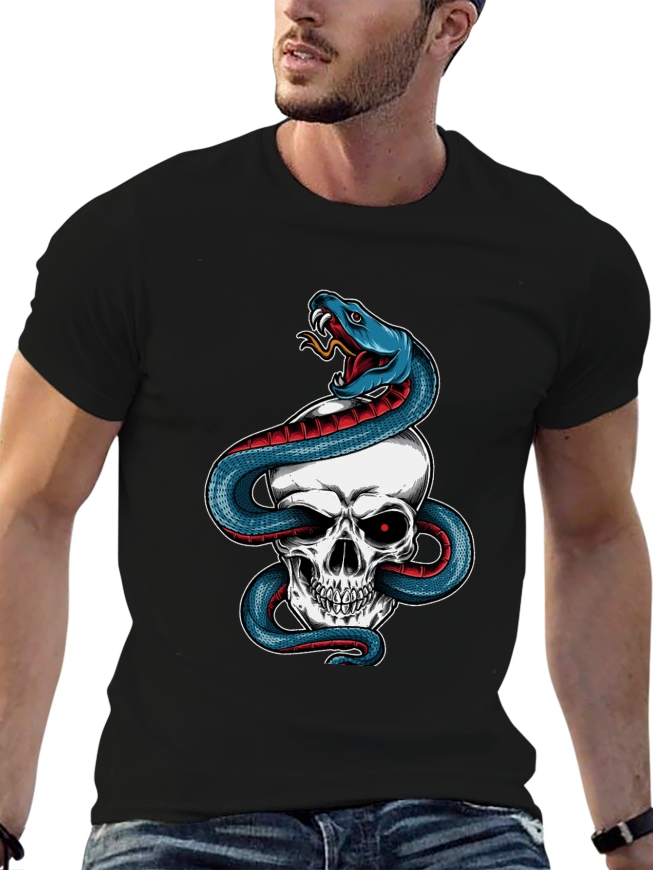 Skull & Snake Graphic Tee - Mens Black T-Shirt