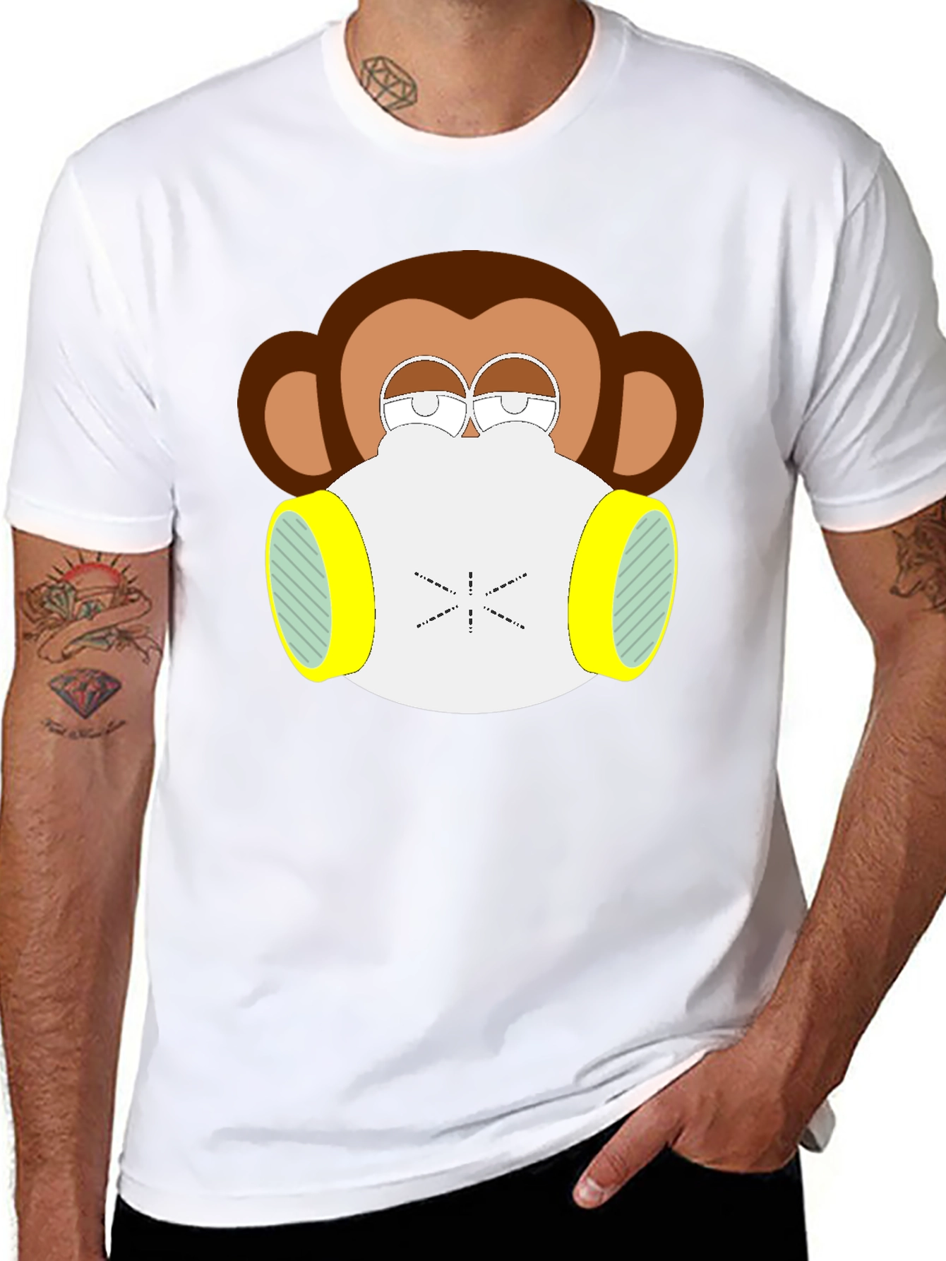 Monkey Gas Mask Graphic Tee - Black Cotton Blend
