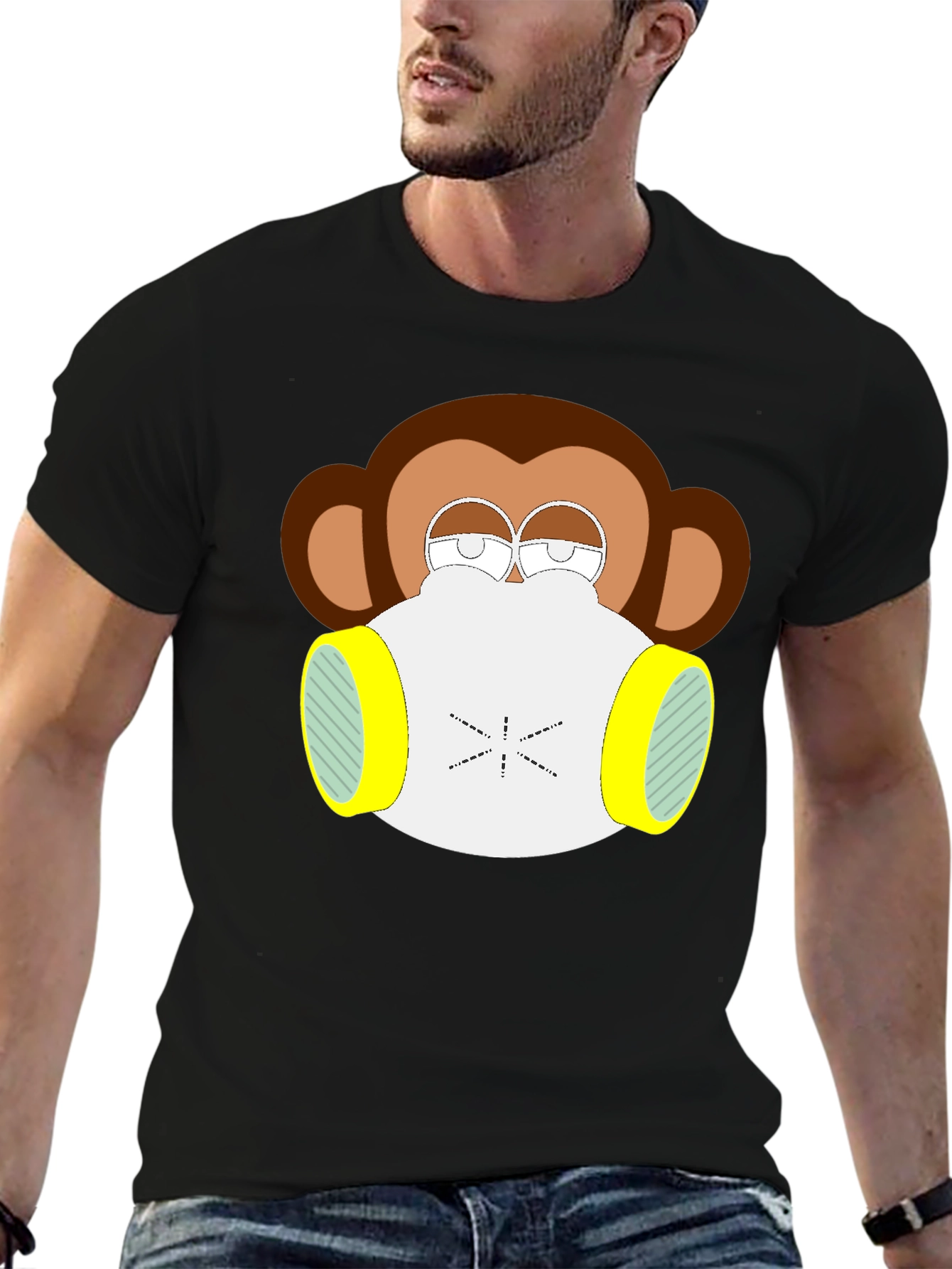 Monkey Gas Mask Graphic Tee - Black Cotton Blend