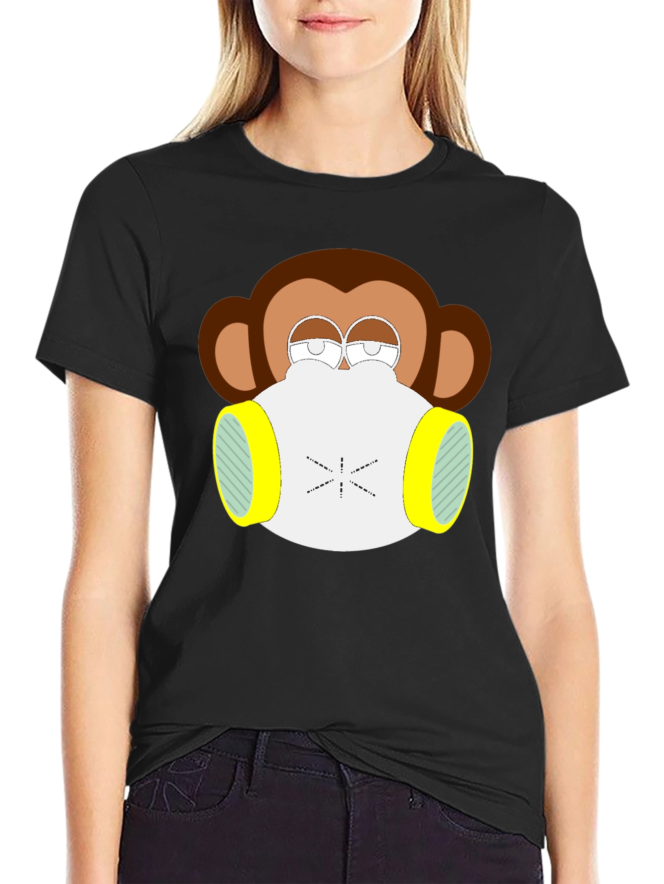 Monkey Gas Mask Graphic Tee - Black Cotton Blend