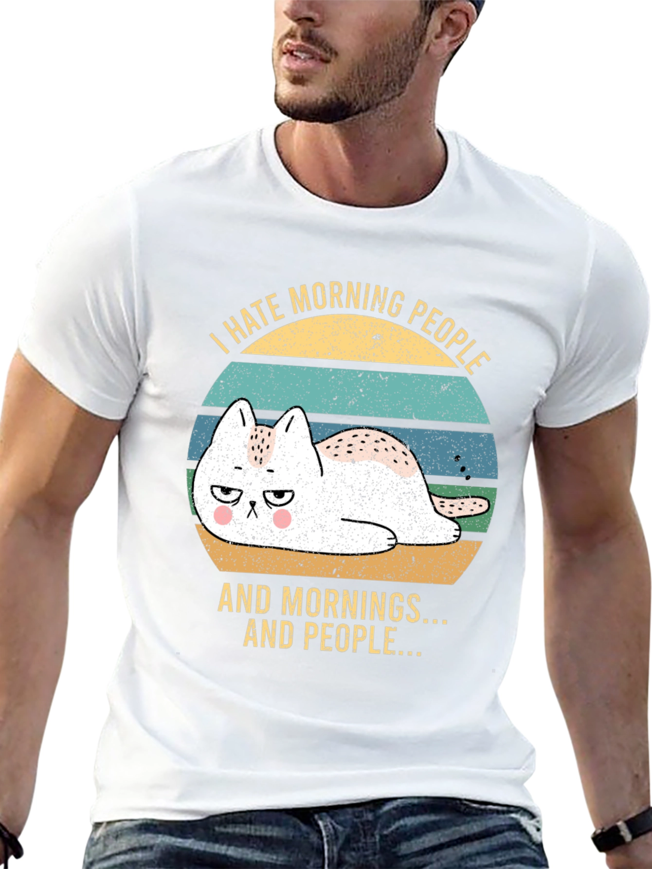 I Hate Morning People Funny Cat T-Shirt