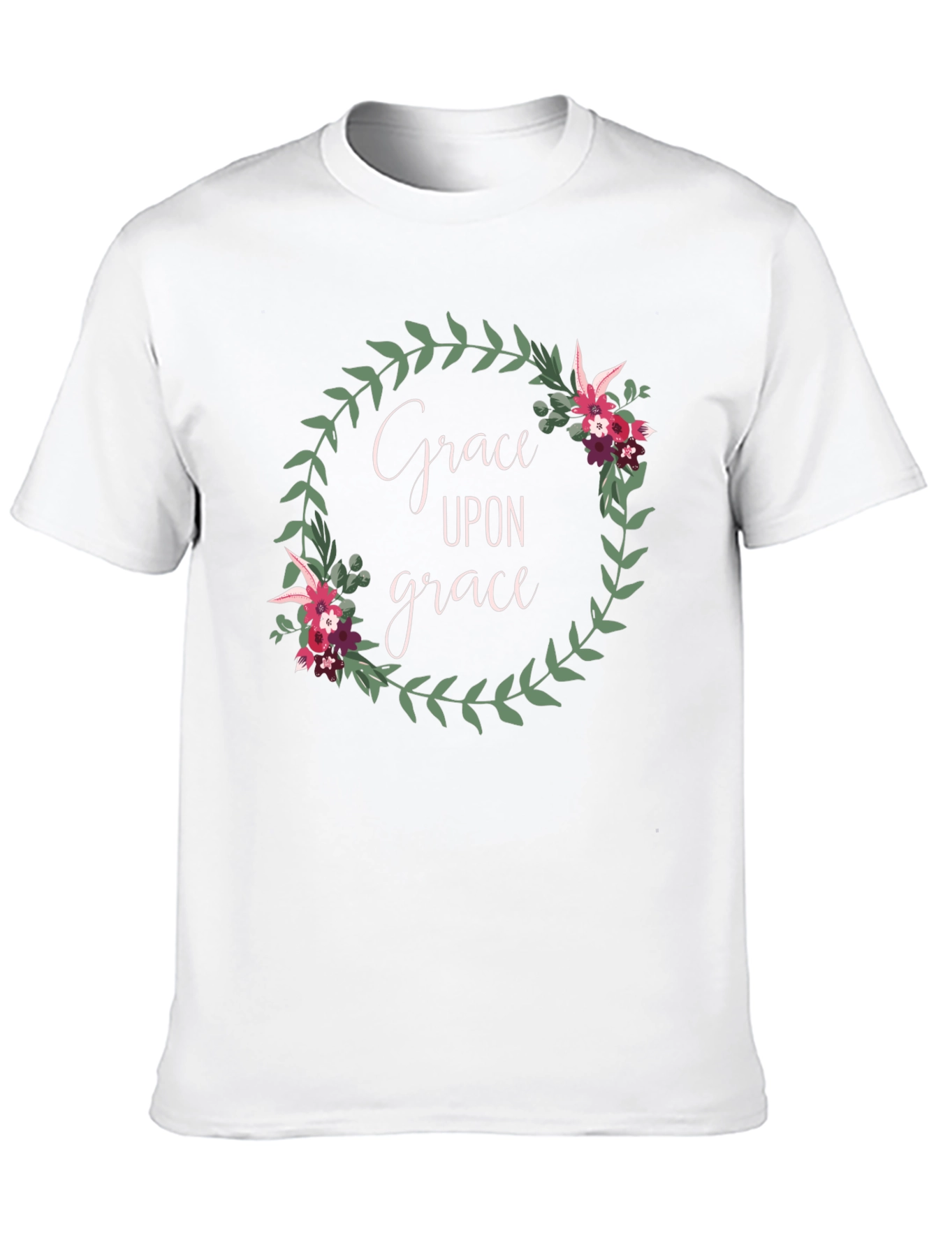 Grace Upon Grace Floral Wreath Black T-Shirt
