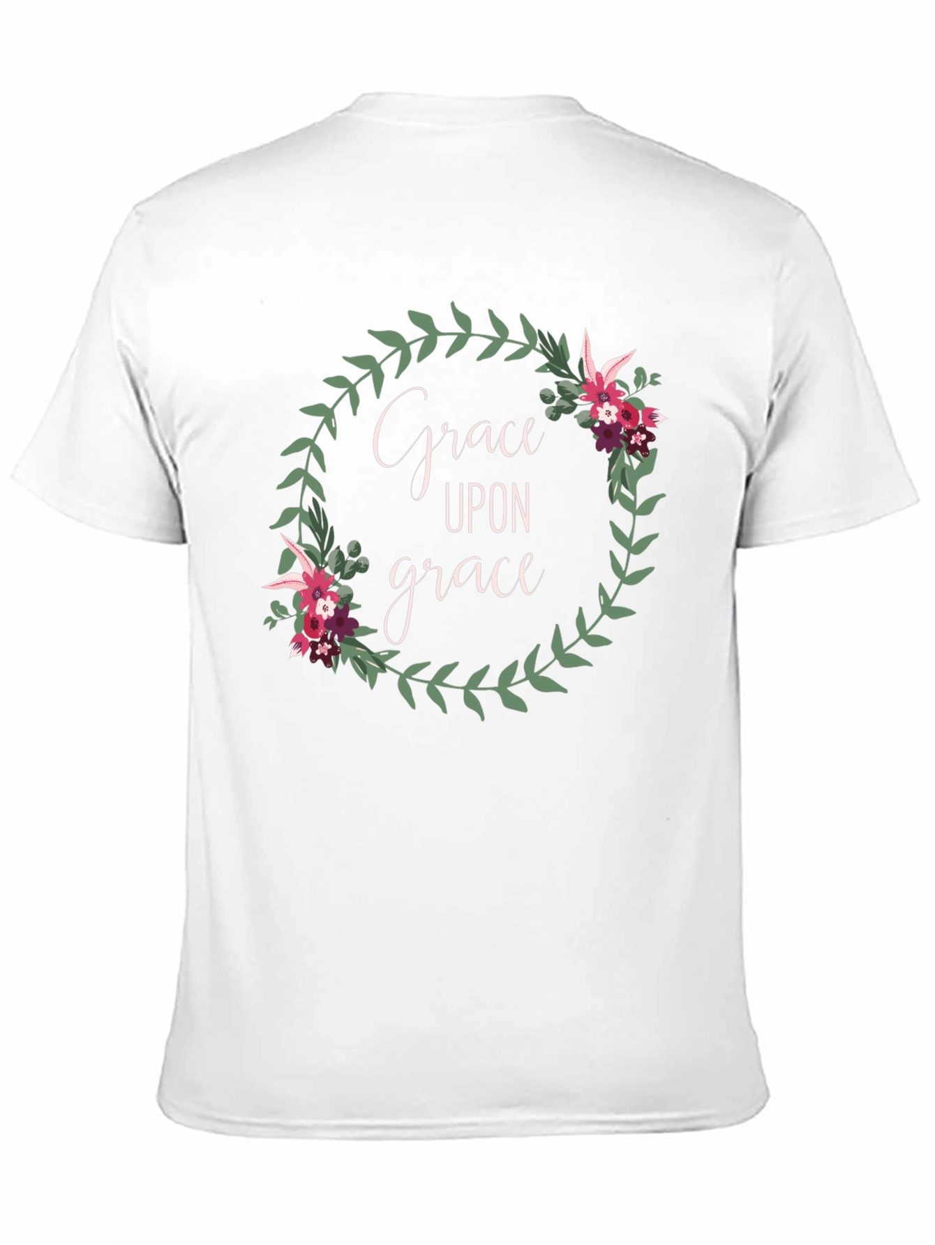 Grace Upon Grace Floral Wreath Black T-Shirt