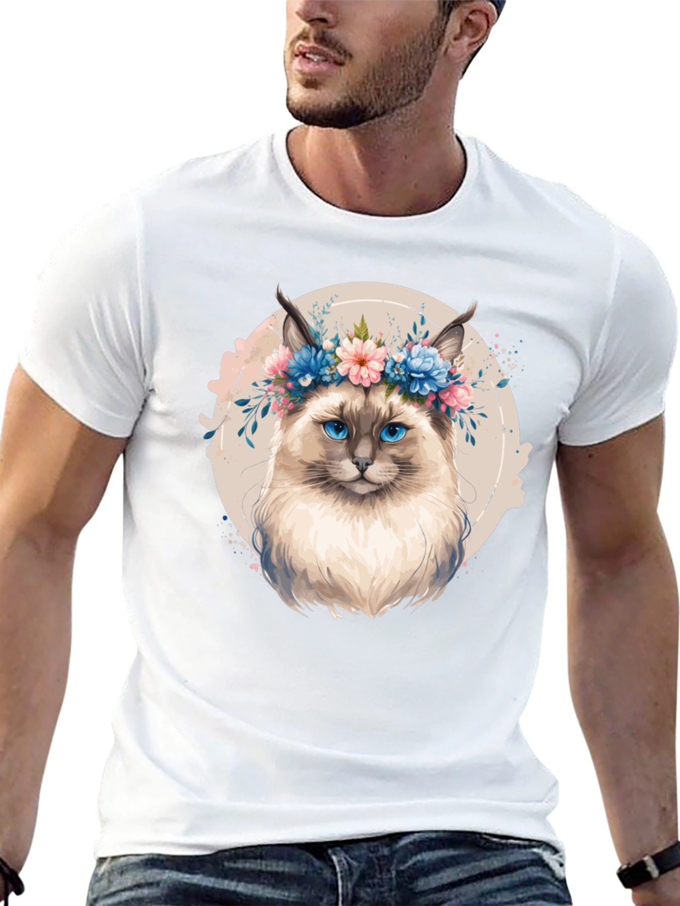 Cat Floral Crown T-Shirt - Unique Graphic Tee