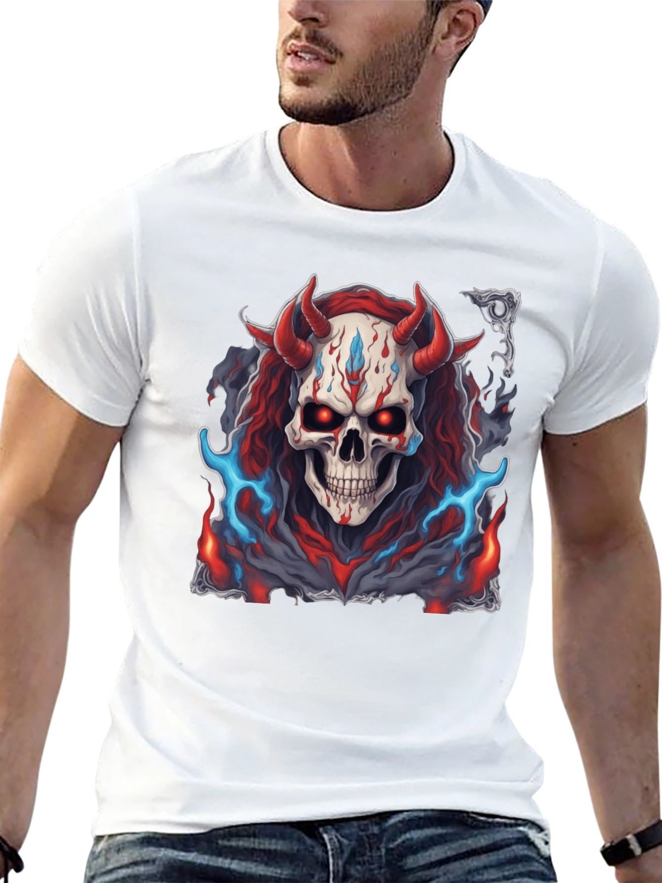 Skull Demon Graphic Tee - Dark Fantasy Style