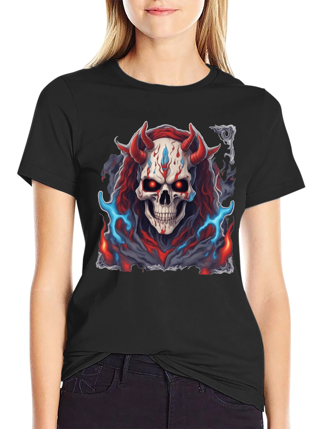 Skull Demon Graphic Tee - Dark Fantasy Style