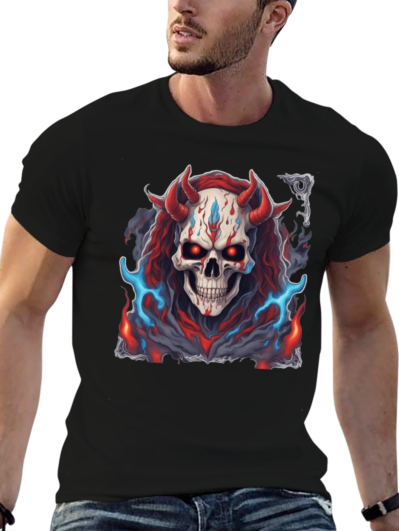 Skull Demon Graphic Tee - Dark Fantasy Style