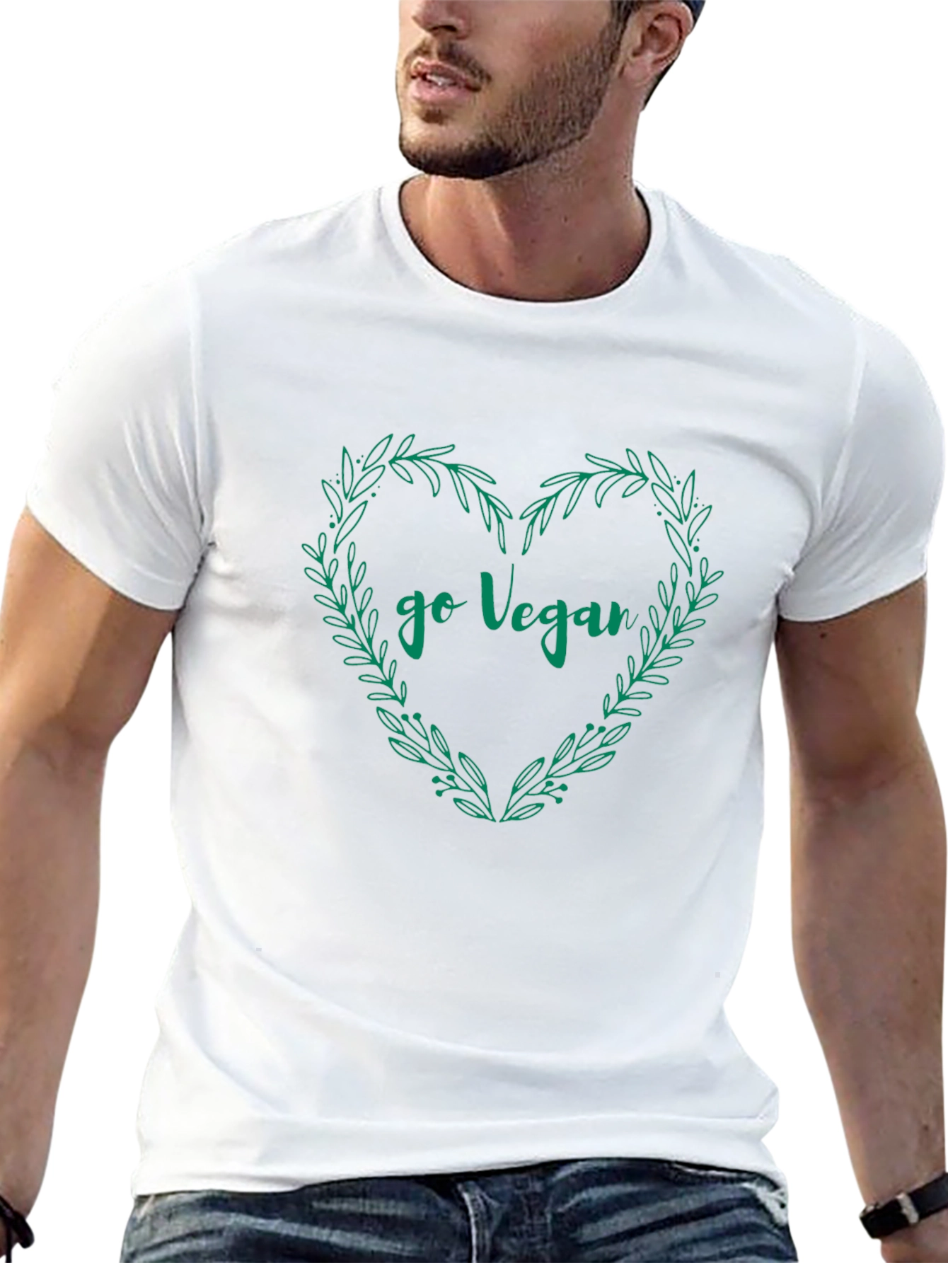 Go Vegan T-Shirt Heart Wreath Design