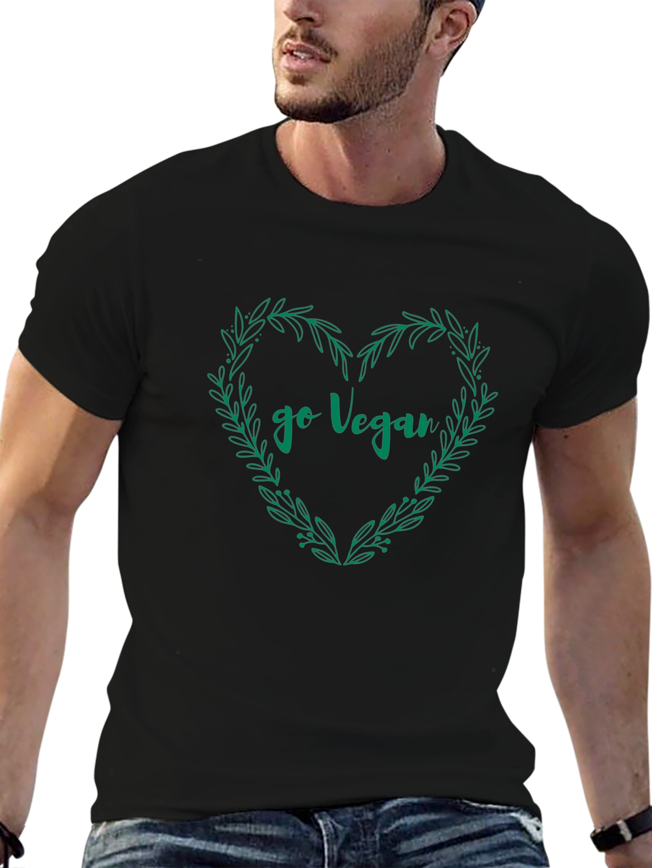 Go Vegan T-Shirt Heart Wreath Design