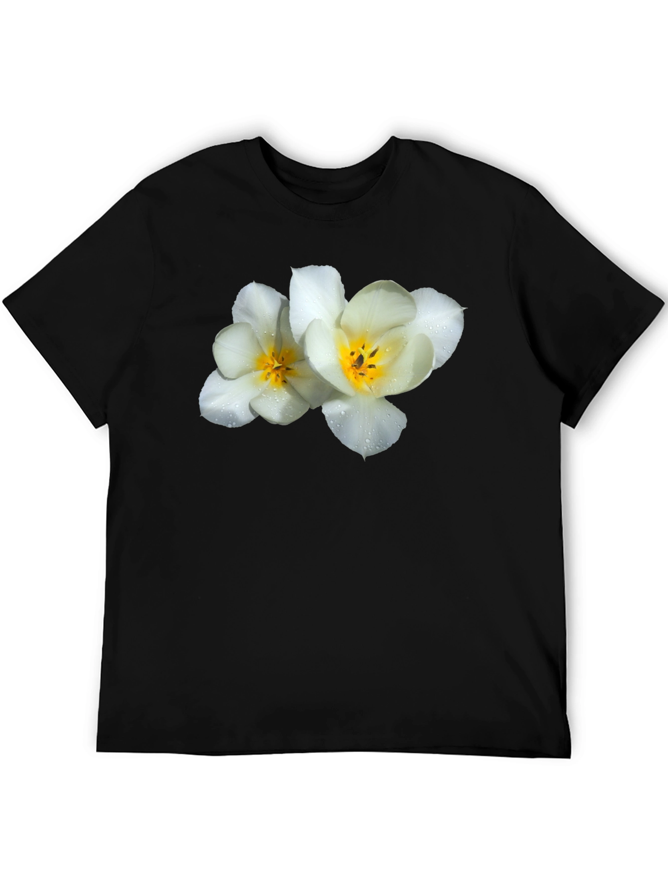 Floral Graphic Tee - White Flowers on Black