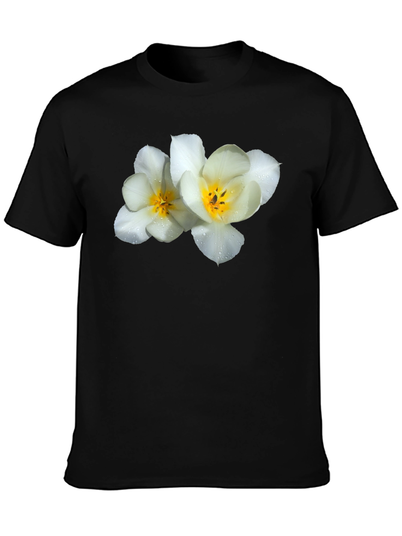 Floral Graphic Tee - White Flowers on Black