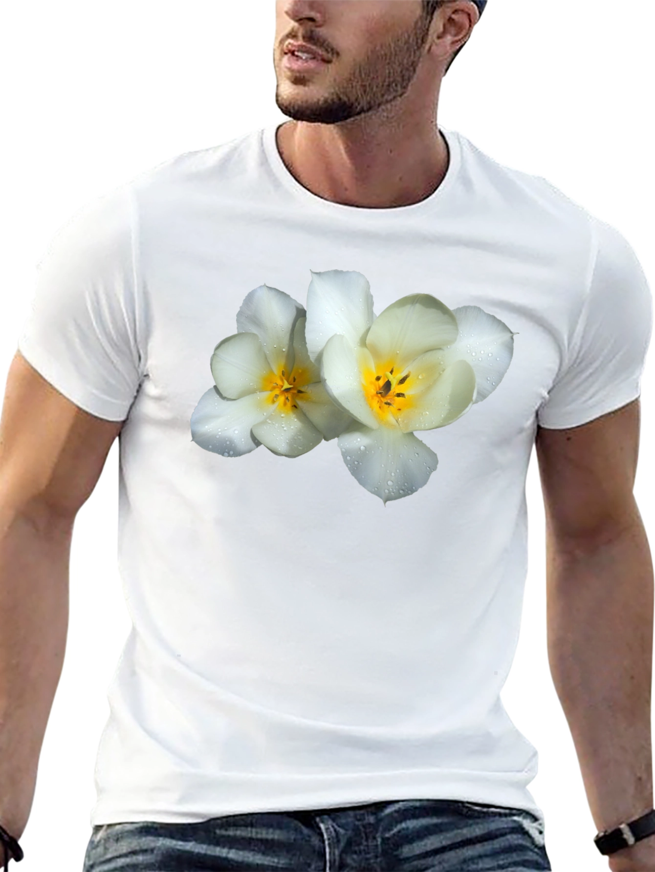 Floral Graphic Tee - White Flowers on Black