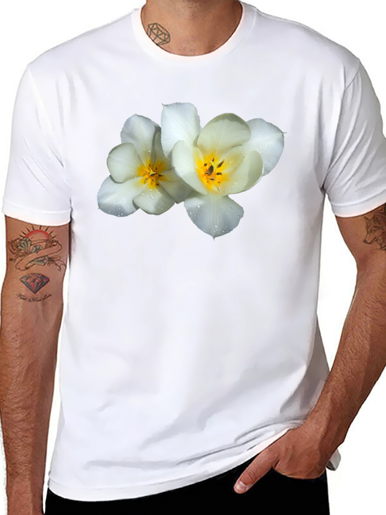 Floral Graphic Tee - White Flowers on Black