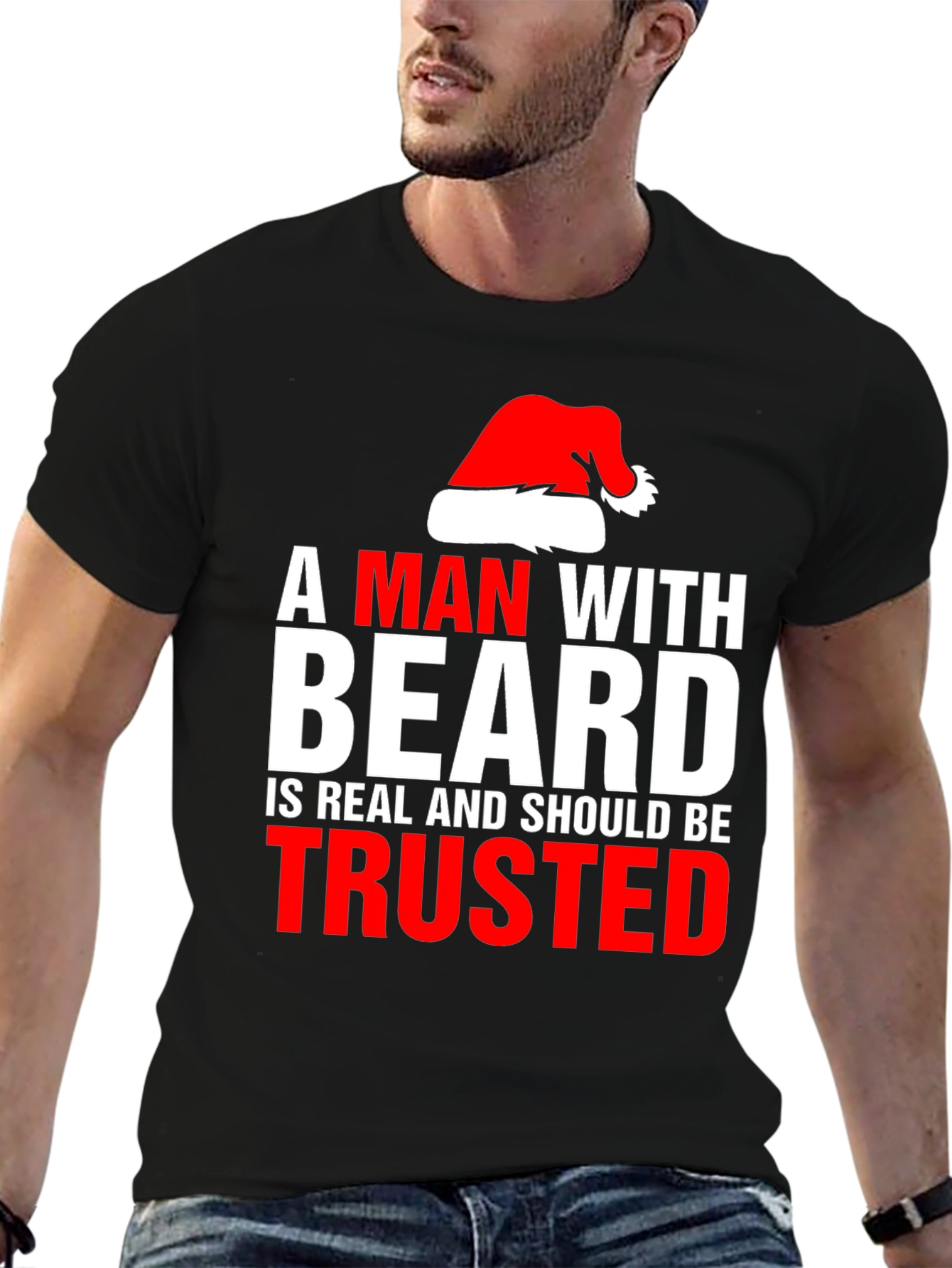 Bearded Man Santa Hat T-Shirt