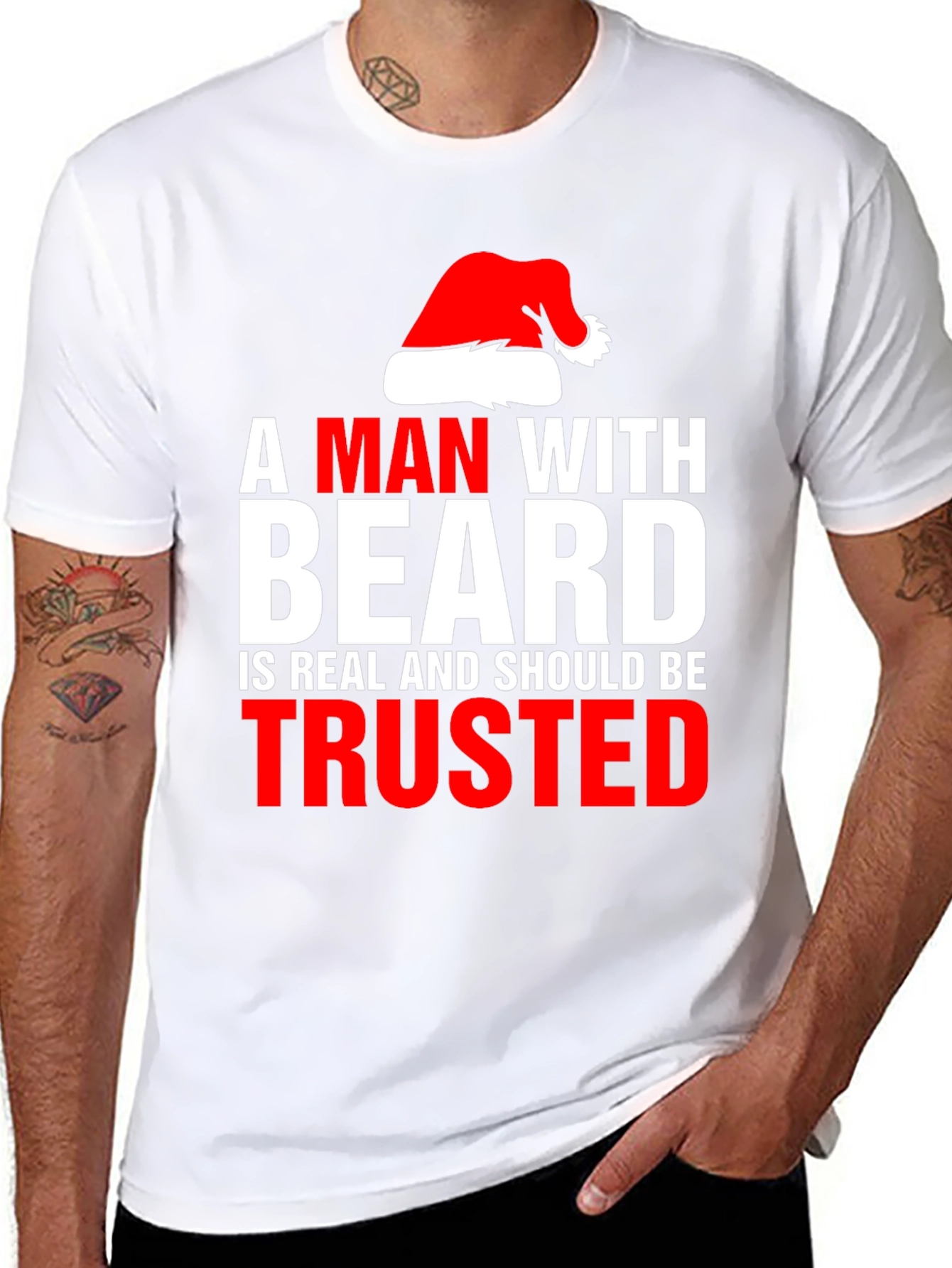 Bearded Man Santa Hat T-Shirt