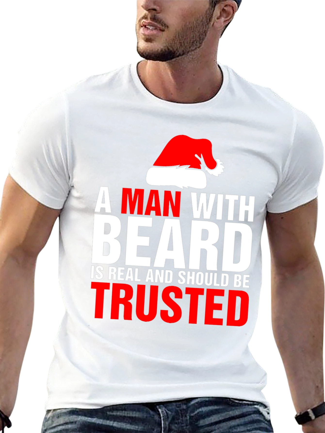 Bearded Man Santa Hat T-Shirt