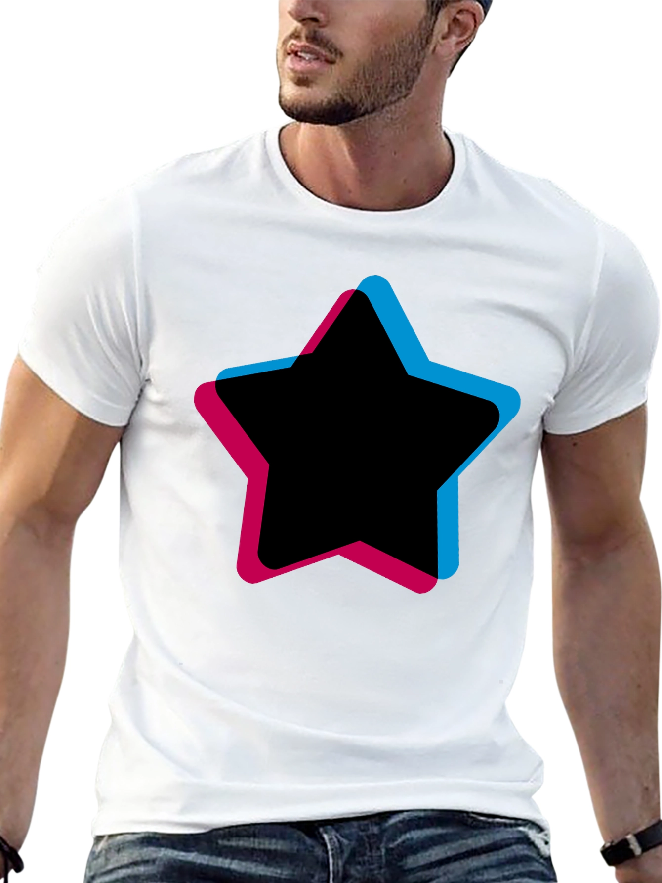 Mens Black T-Shirt with Star Graphic
