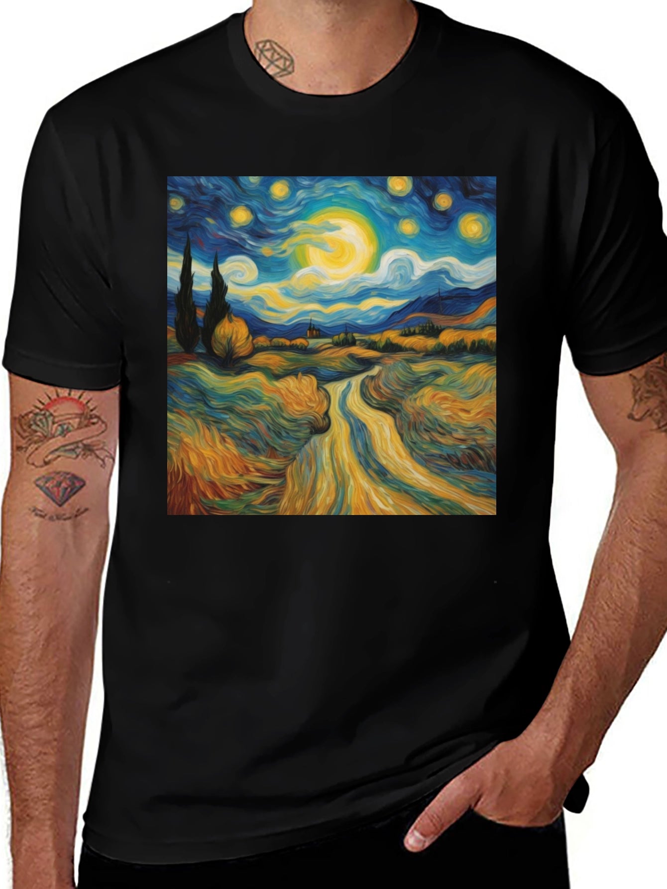 Starry Night Graphic Tee - Artistic Cotton T-Shirt