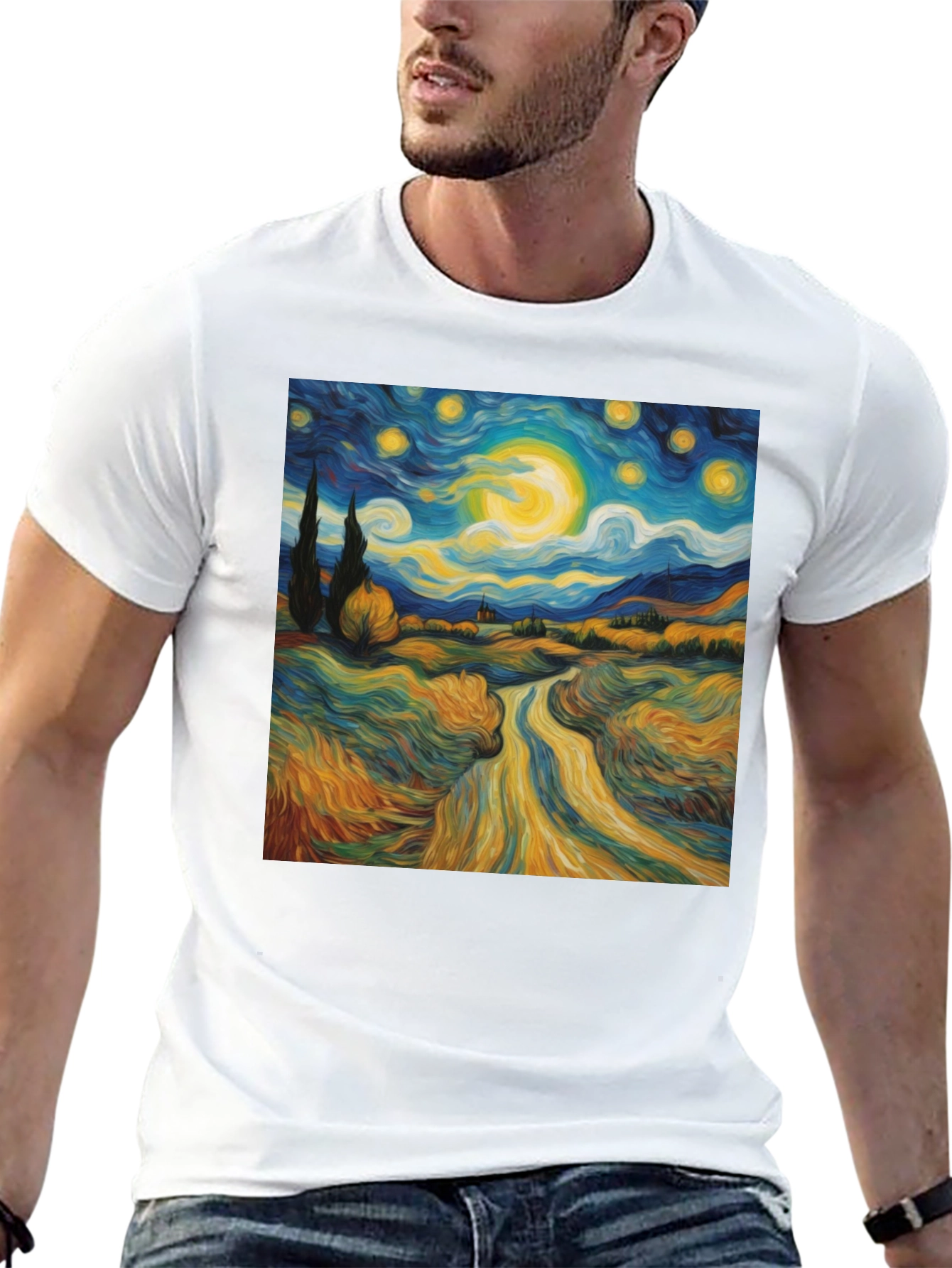Starry Night Graphic Tee - Artistic Cotton T-Shirt