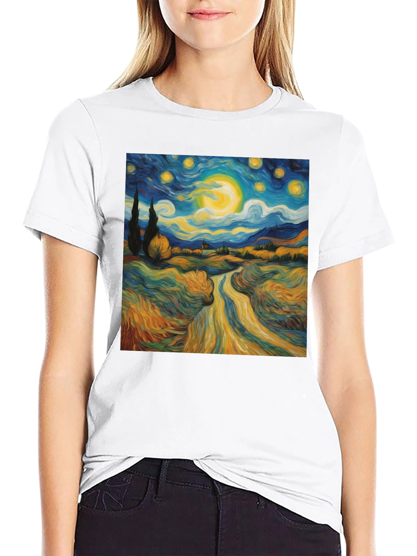 Starry Night Graphic Tee - Artistic Cotton T-Shirt