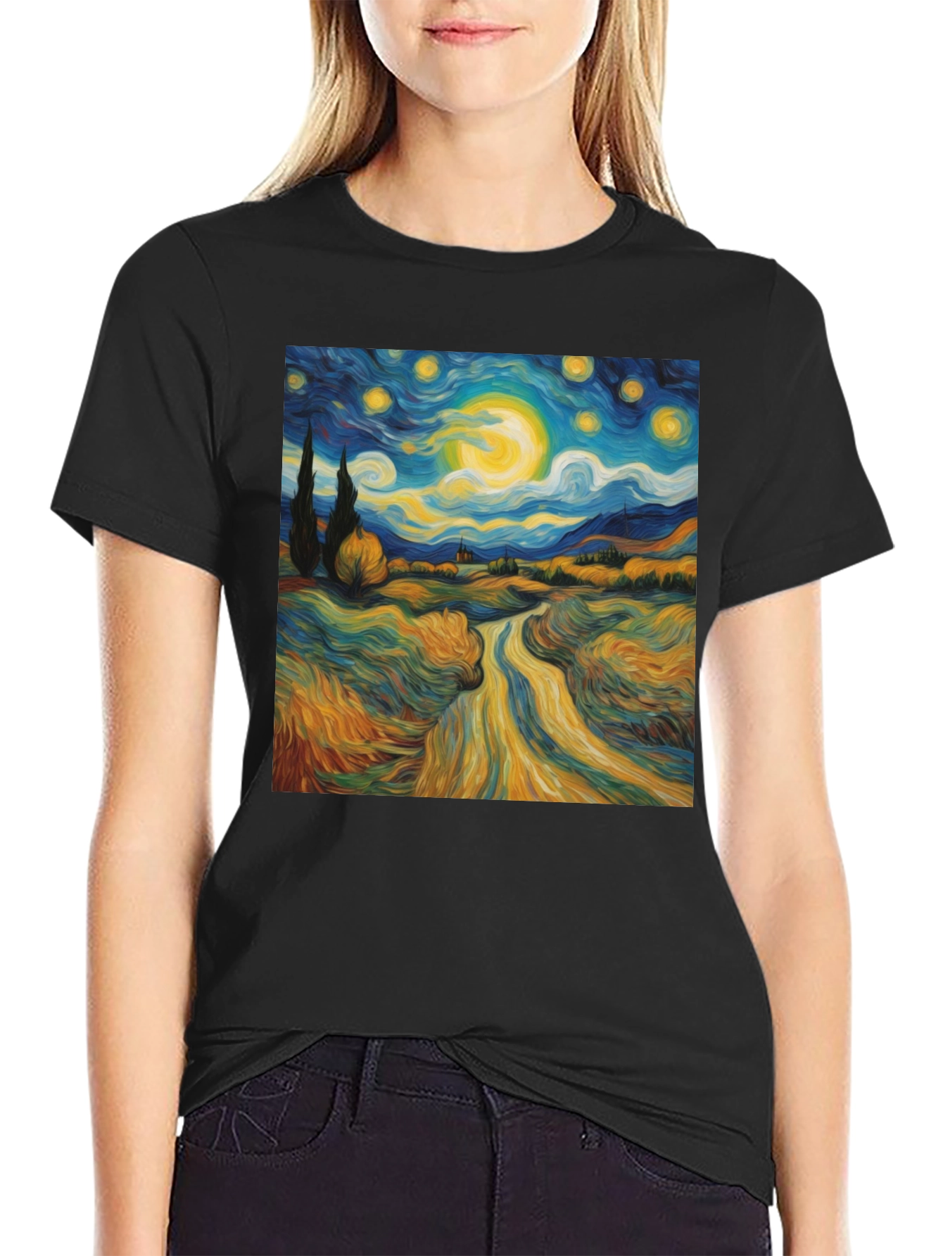 Starry Night Graphic Tee - Artistic Cotton T-Shirt