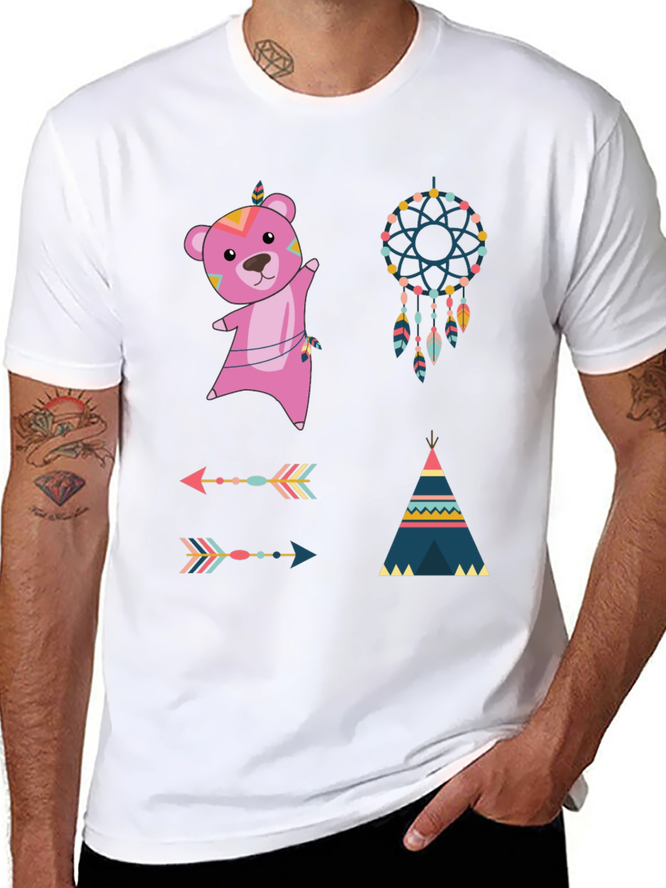 Boho Bear Graphic Tee - Dream Catcher Design