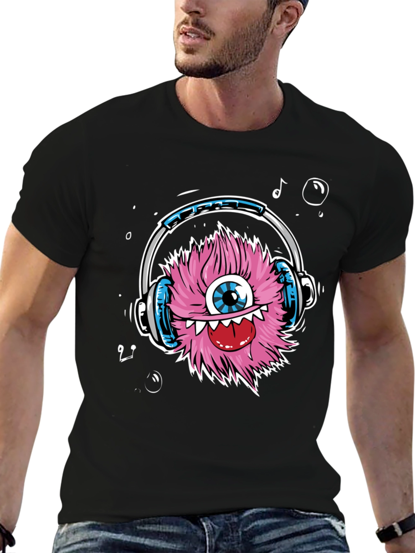 Funky Monster with Headphones T-Shirt - Black