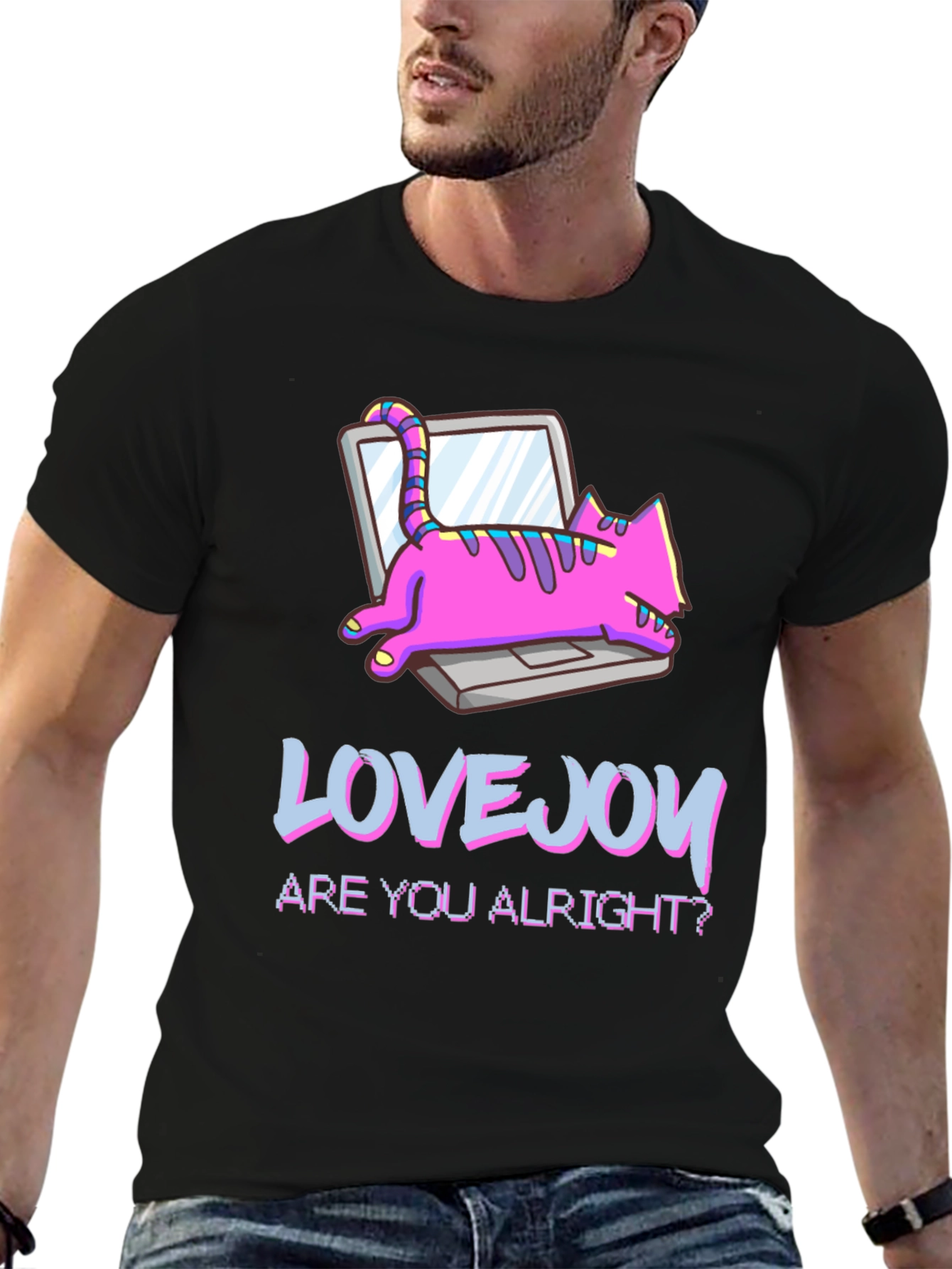 Lovejoy Cat Laptop Graphic Tee - Black