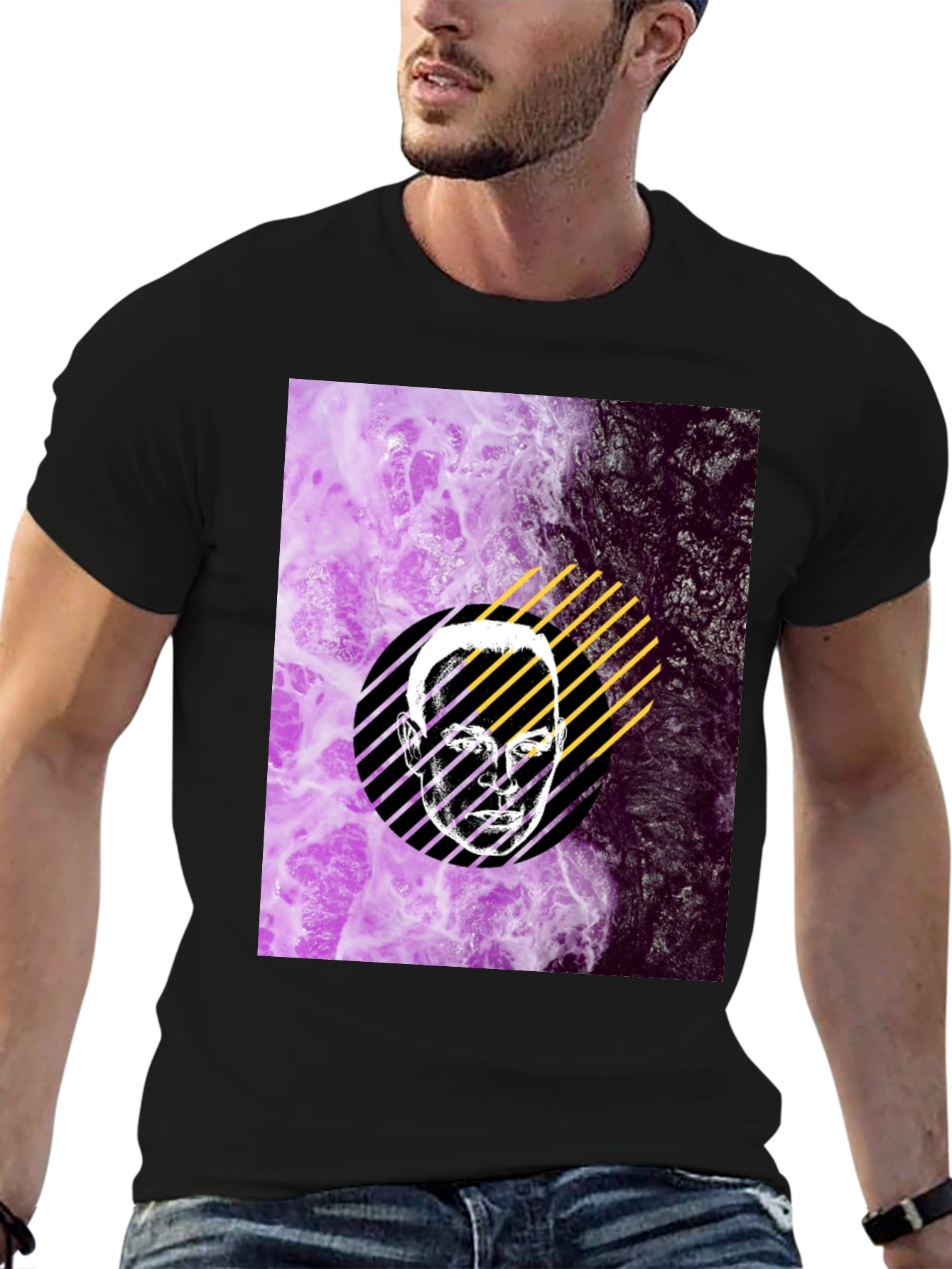 Abstract Face Graphic Print Black T-Shirt