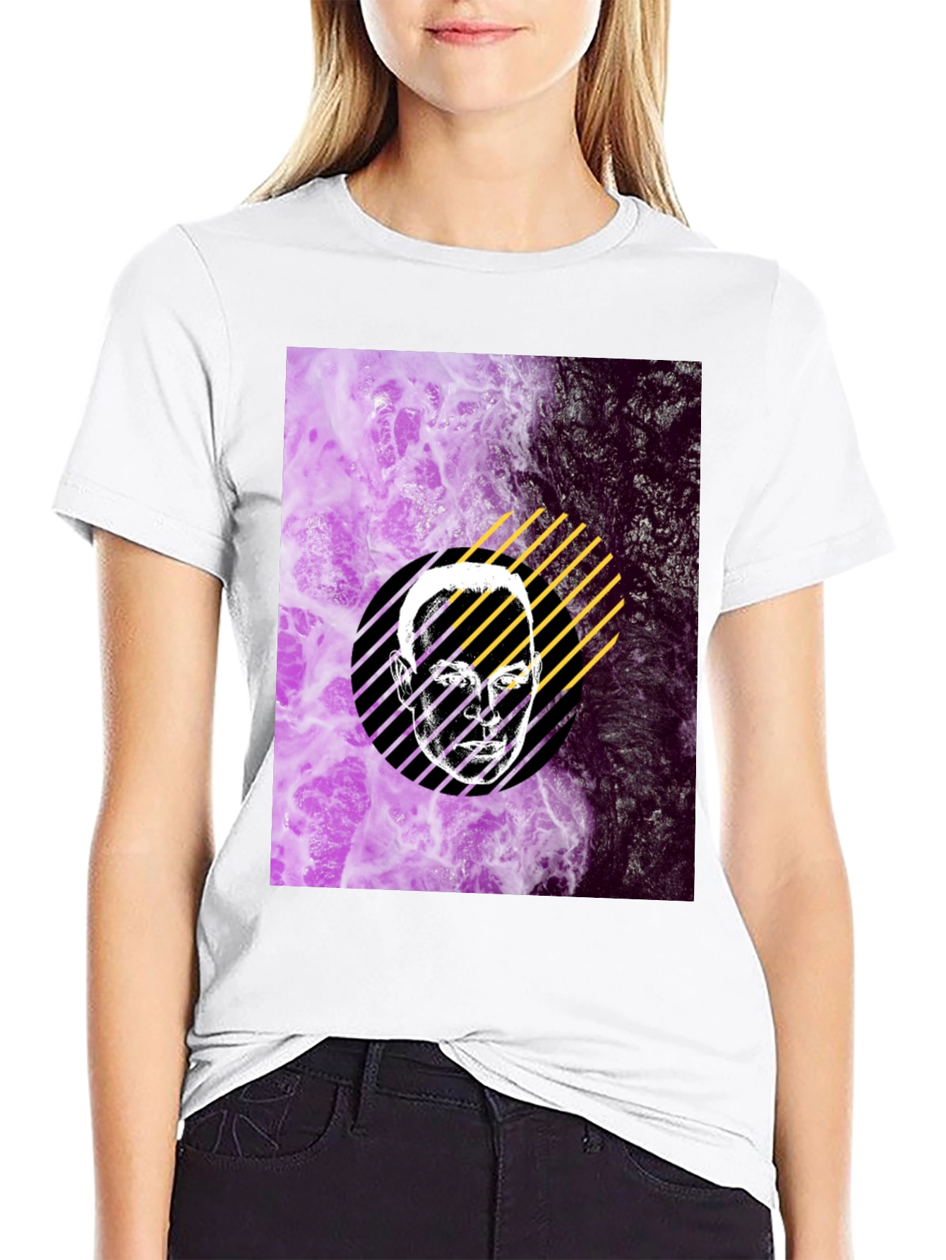 Abstract Face Graphic Print Black T-Shirt