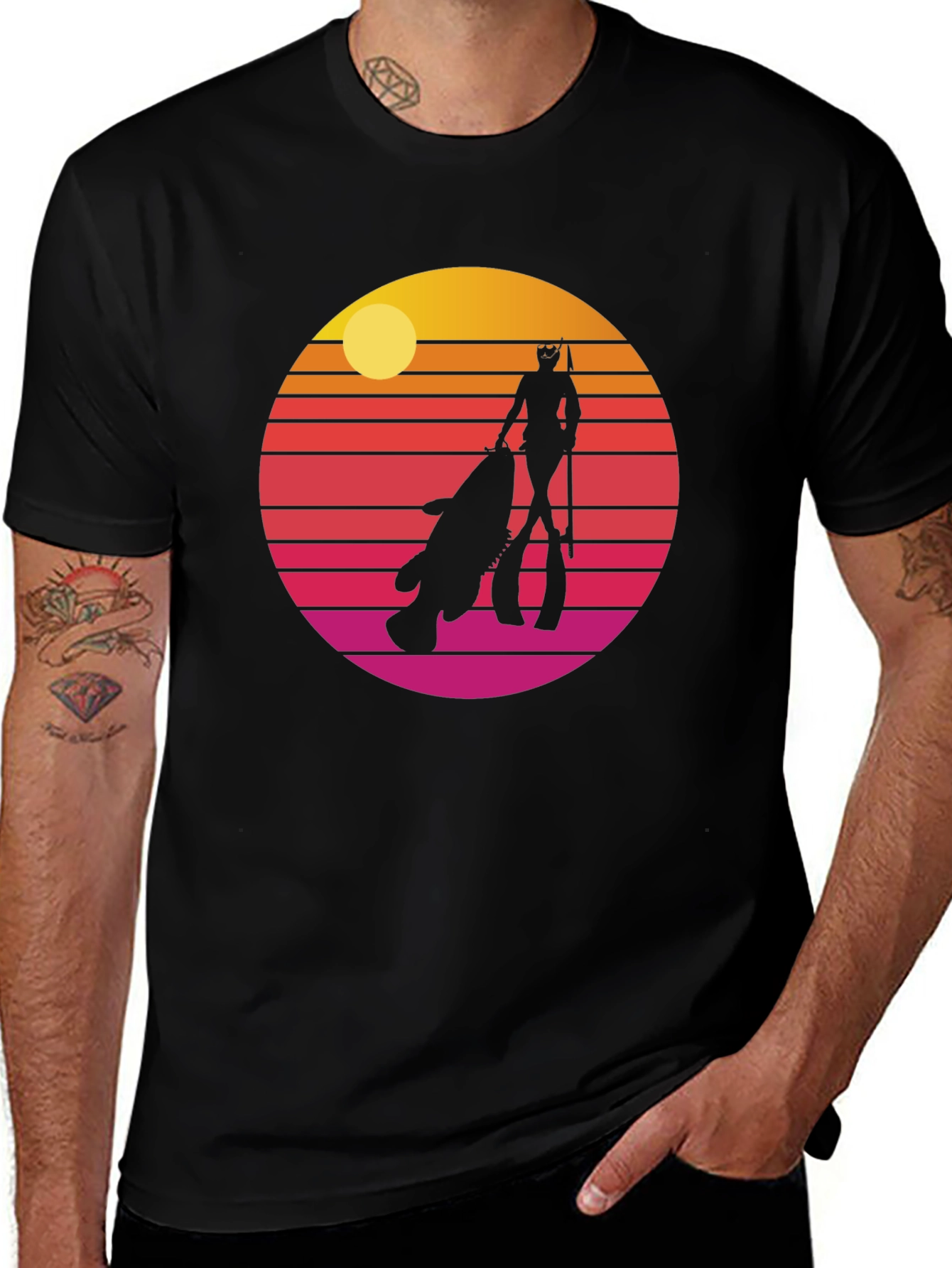 Retro Spearfishing T-Shirt - Sunset Diver Tee