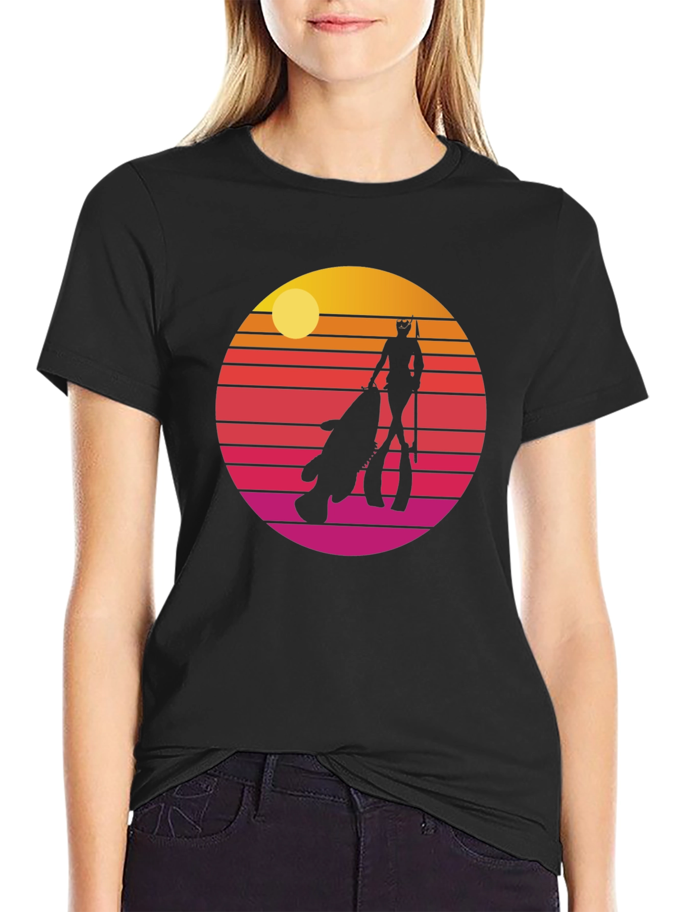 Retro Spearfishing T-Shirt - Sunset Diver Tee