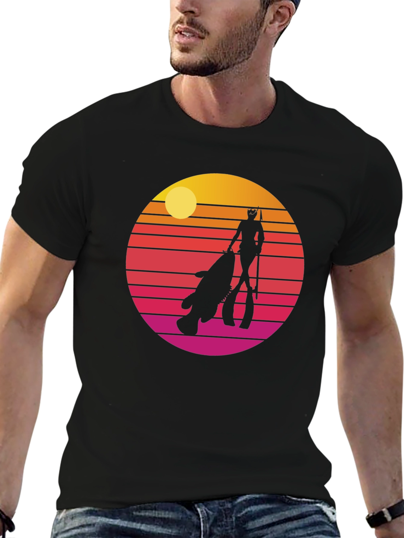 Retro Spearfishing T-Shirt - Sunset Diver Tee