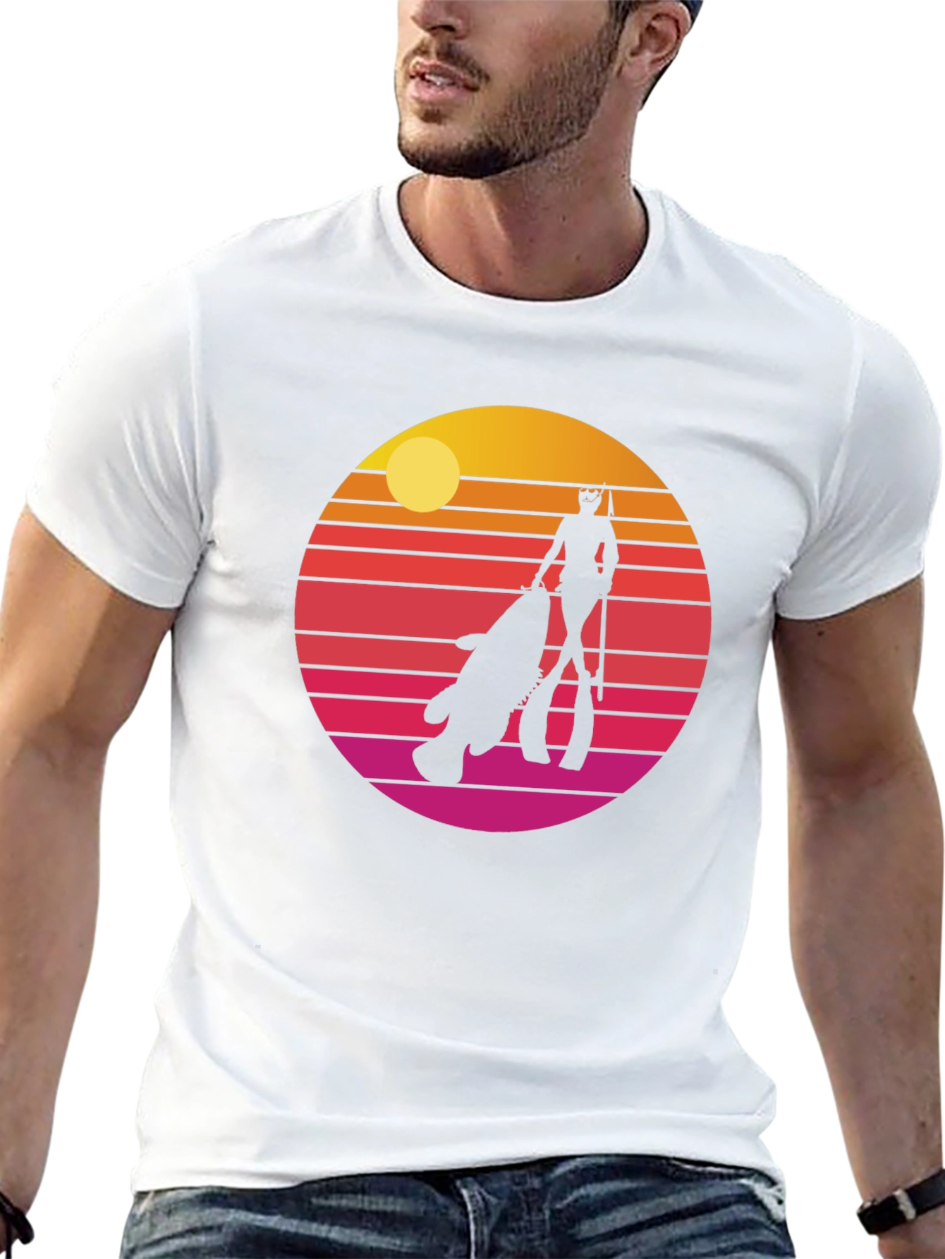 Retro Spearfishing T-Shirt - Sunset Diver Tee