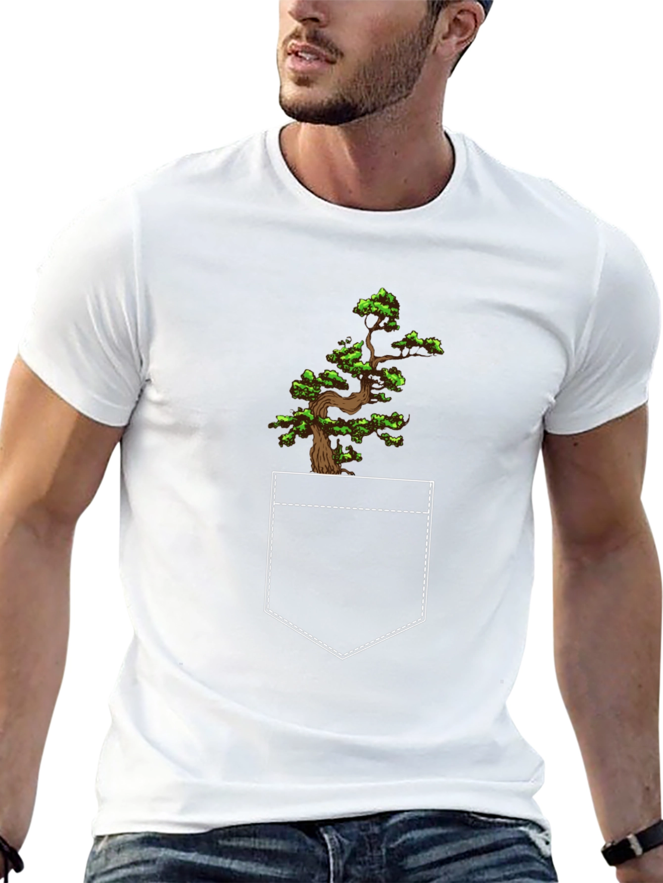 Bonsai Tree Pocket Print Black T-Shirt